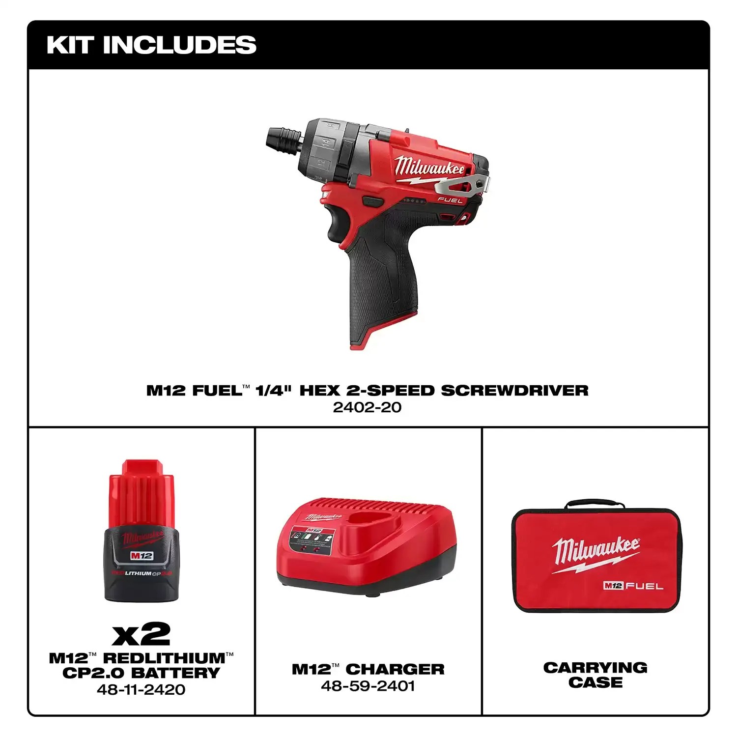 Milwaukee 2402-22 M12 FUEL 12 Volt Lithium-Ion Brushless Cordless 2SPD Screwdriver Kit