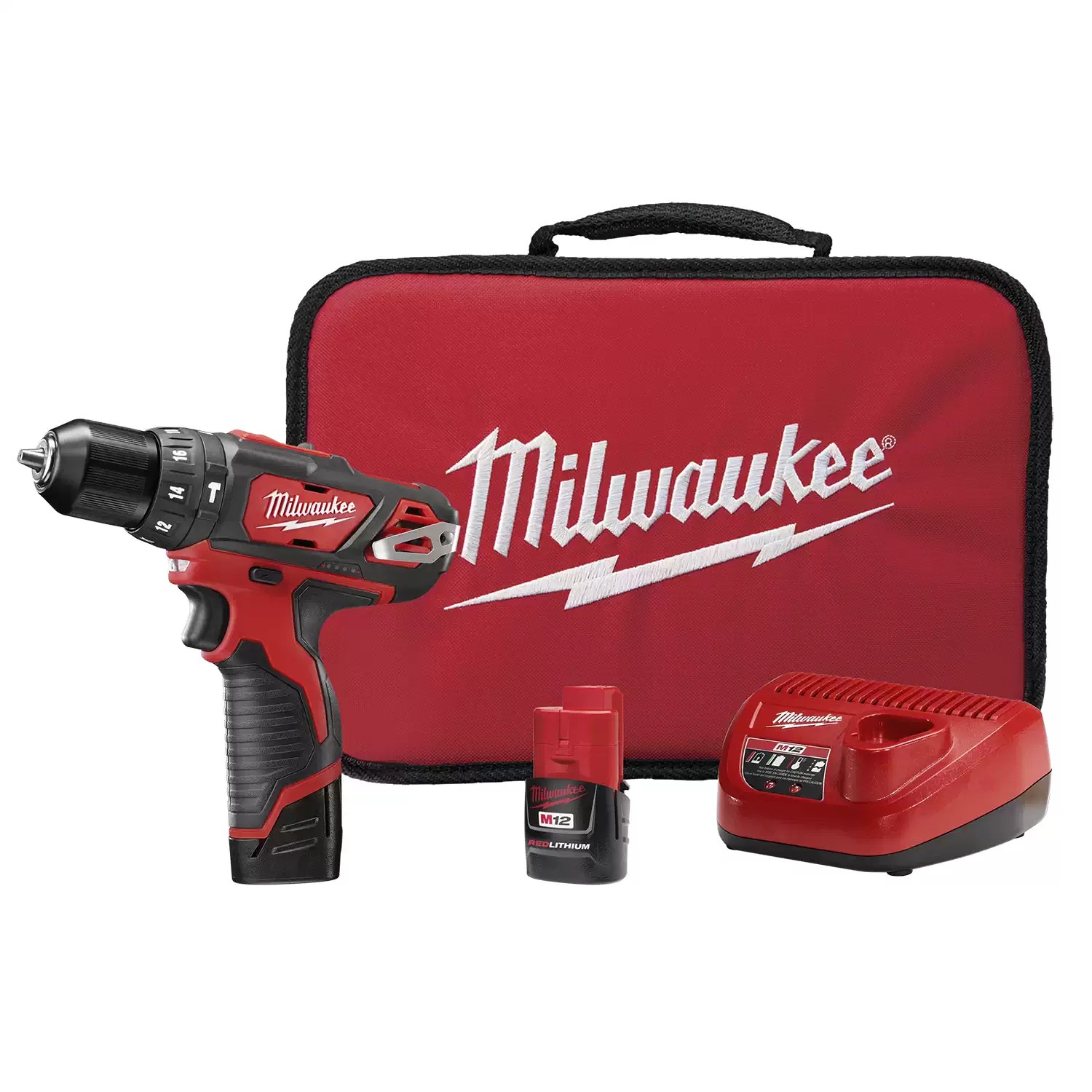 Milwaukee 2408-22 M12 12 Volt Lithium-Ion Cordless 3/8 in. Hammer Drill/Driver Kit