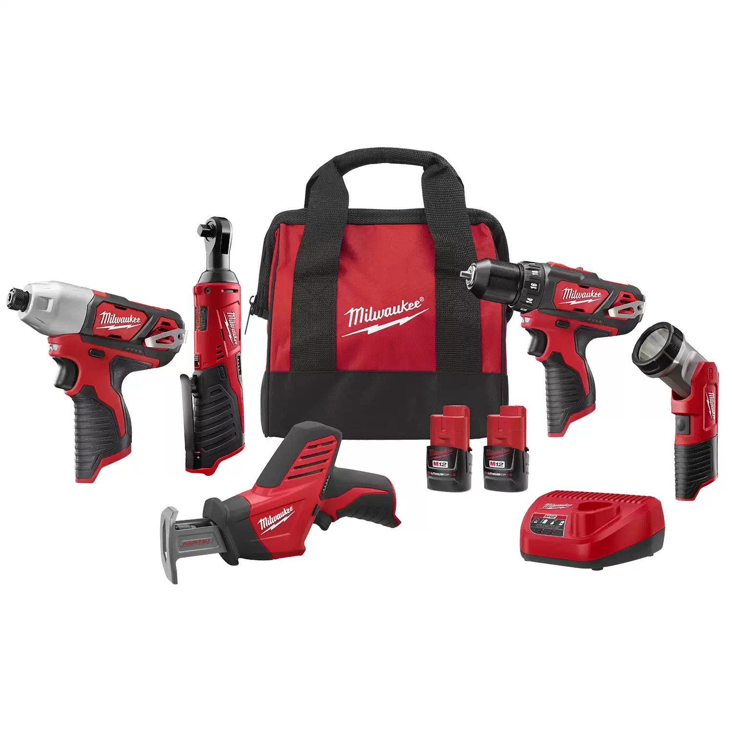 Milwaukee 2498-25 M12 12 Volt Lithium-Ion Cordless 5-Tool Combo Kit