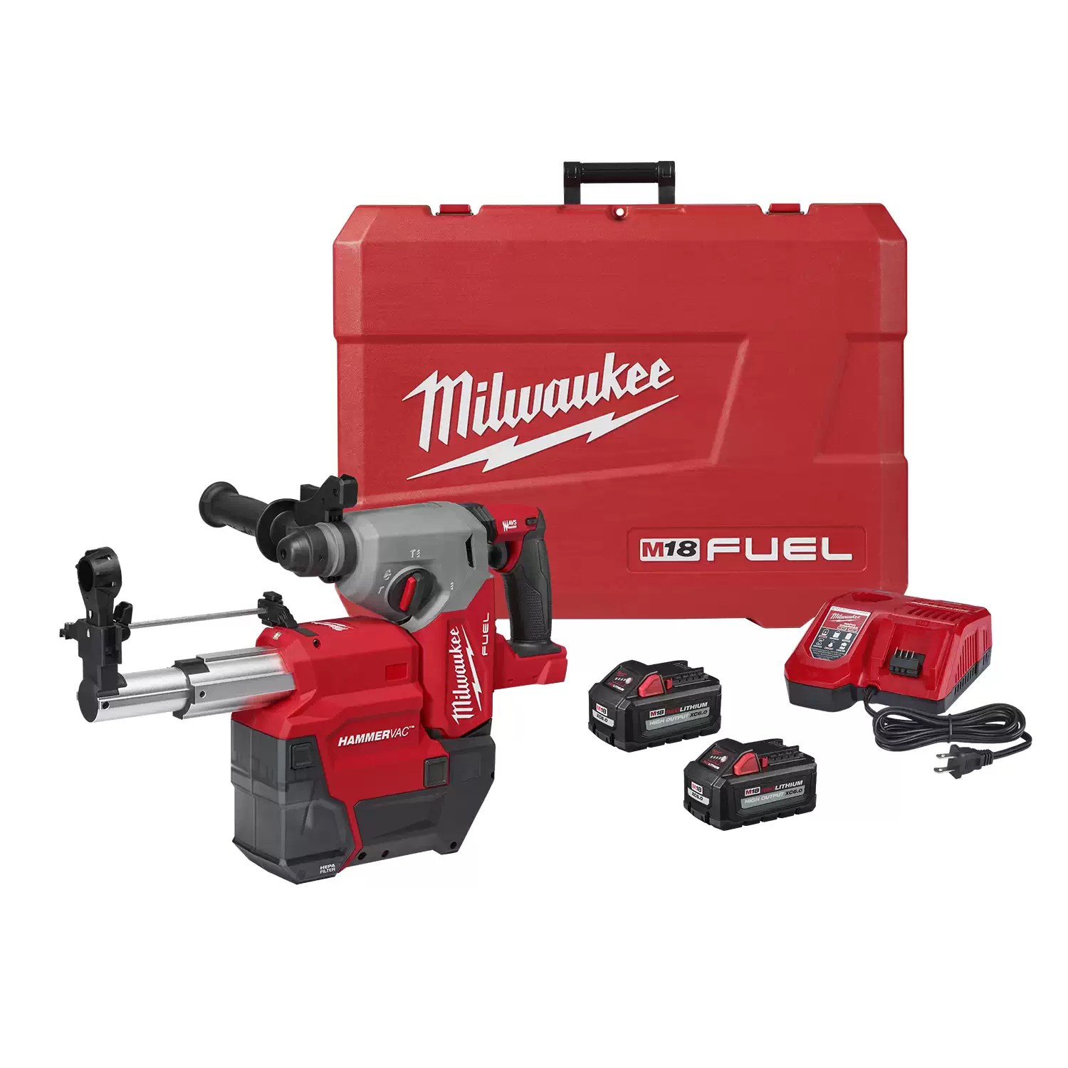 Milwaukee 2912-22DE M18 FUEL 18 Volt Lithium-Ion Brushless Cordless 1 in. SDS Plus Rotary Hammer with Dust Extractor Kit
