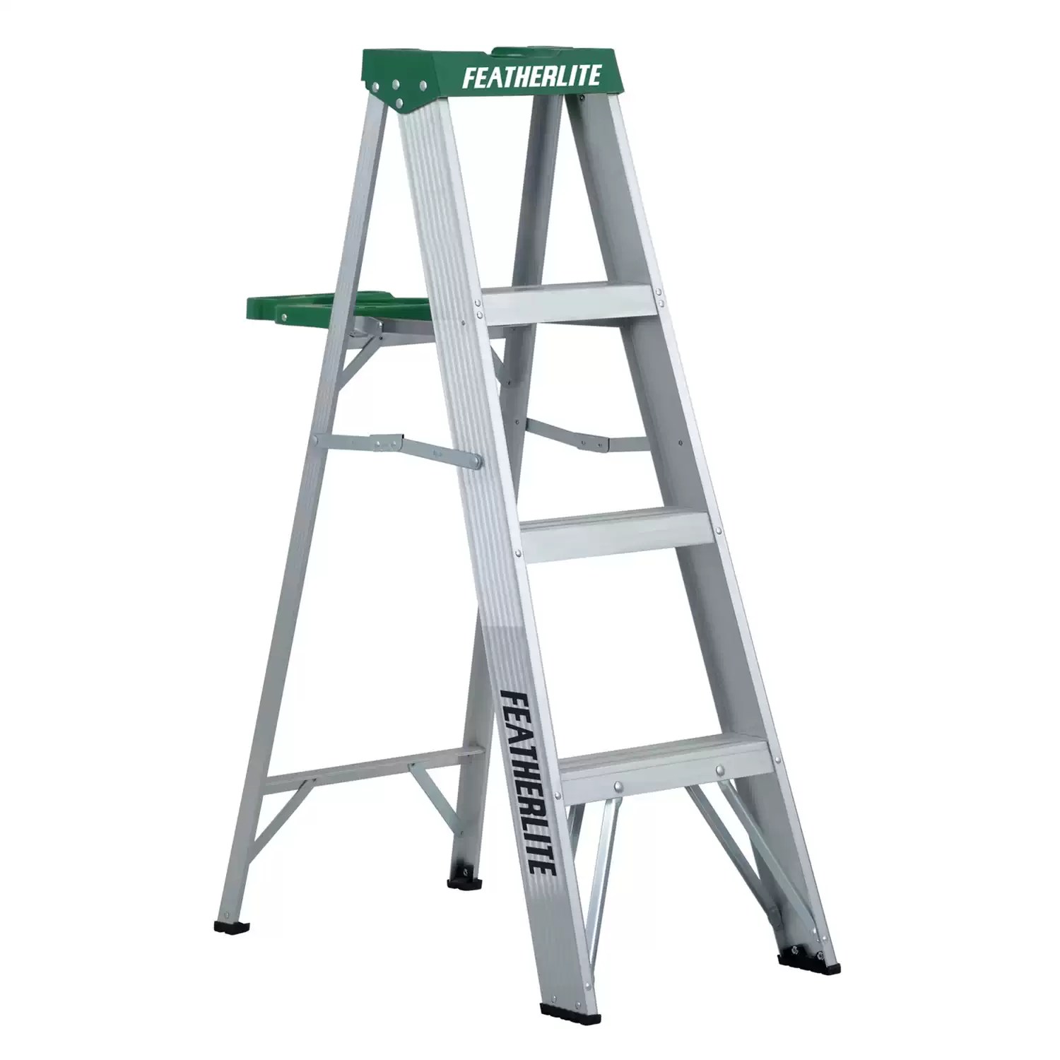 Featherlite 2404 4 ft Aluminum Step Ladder, Type II, 225 lb Load Capacity