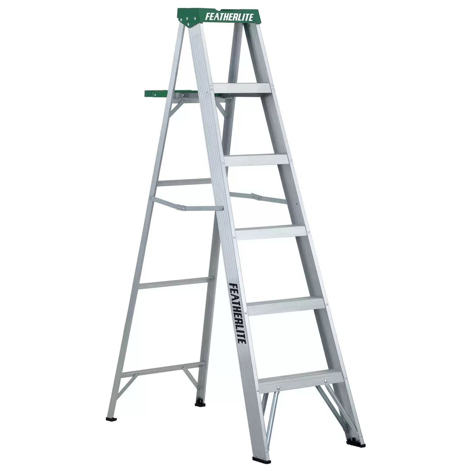 Featherlite 2406 6 ft Aluminum Step Ladder, Type II, 225 lb Load Capacity
