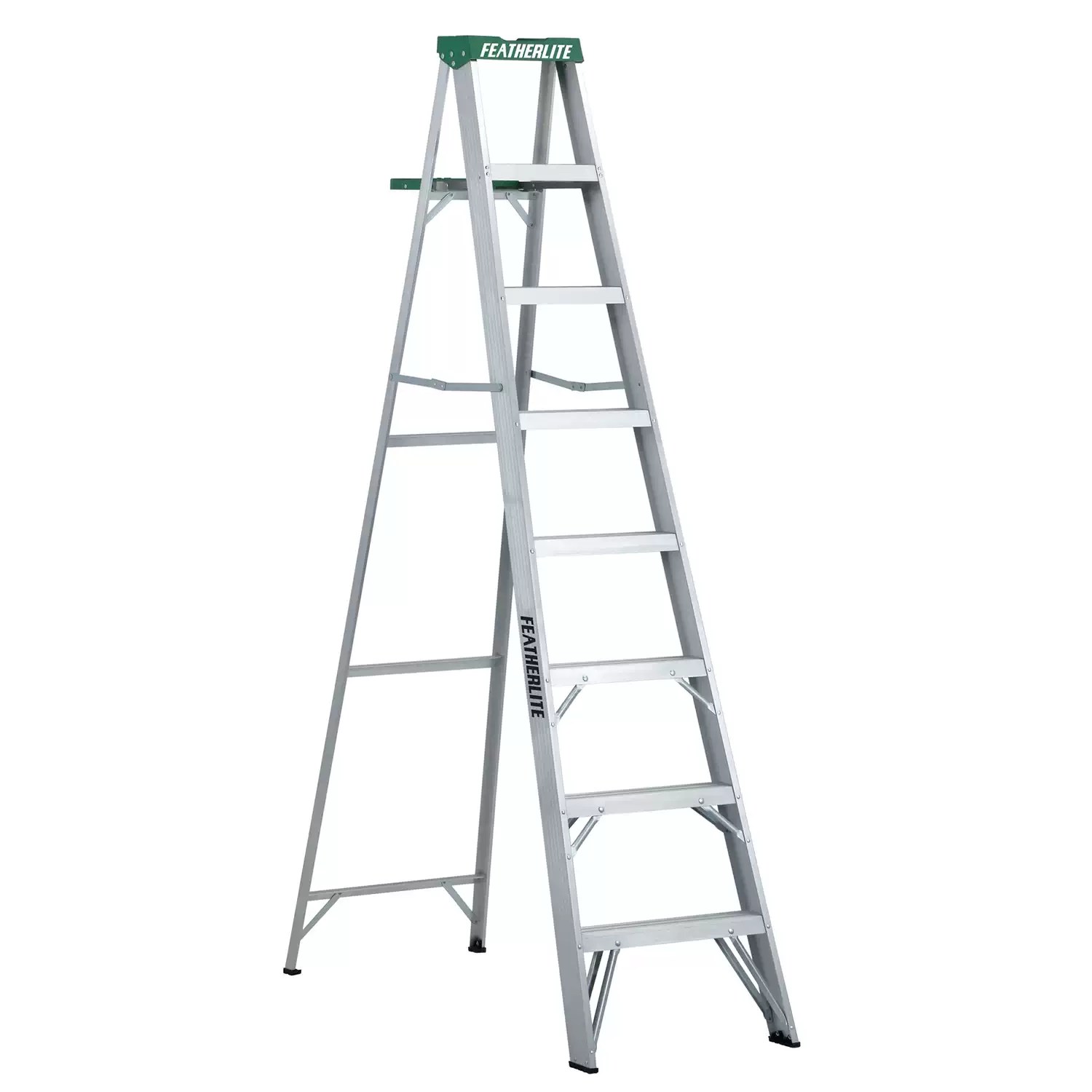 Featherlite 2408 8 ft Aluminum Step Ladder, Type II, 225 lb Load Capacity
