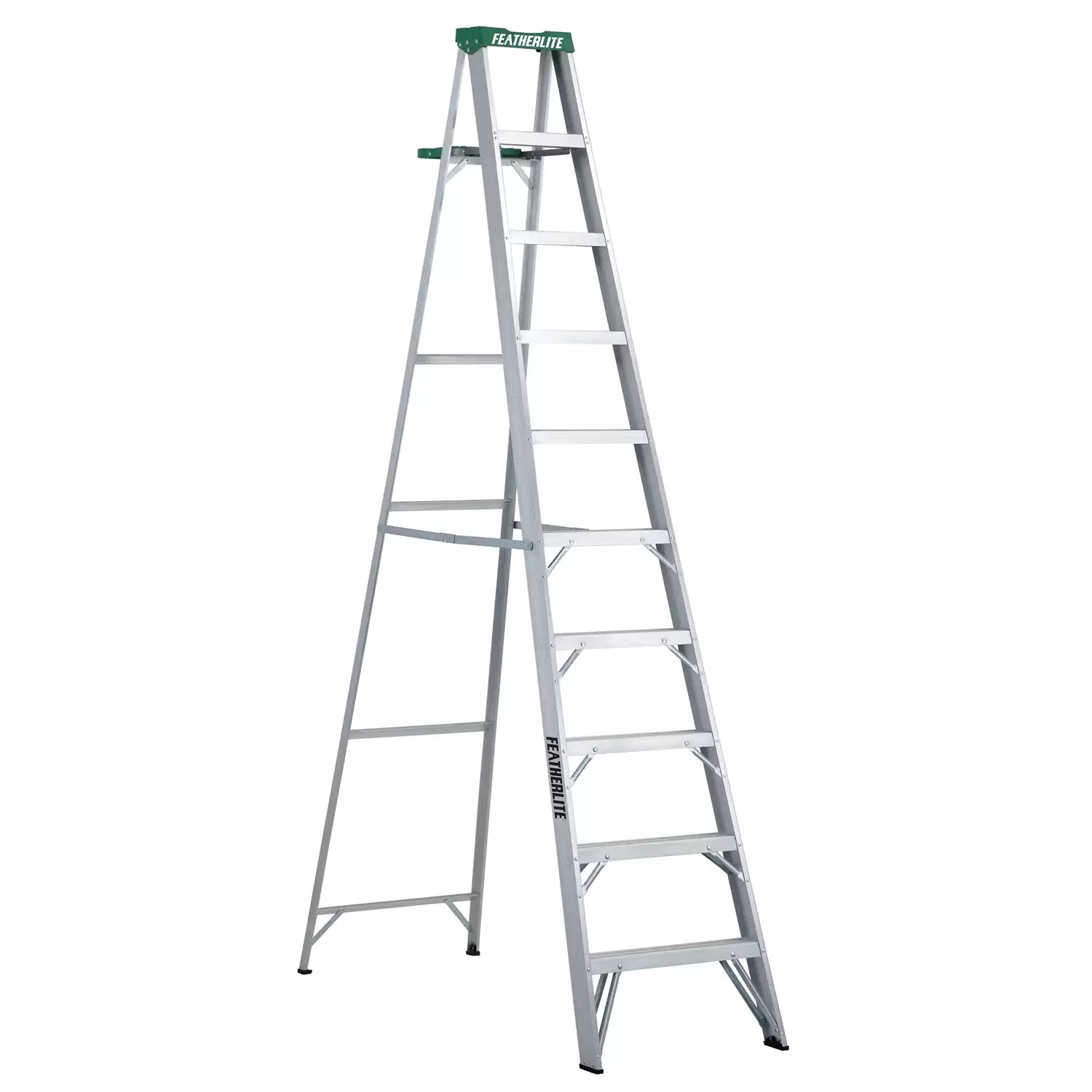 Featherlite 2410 10 ft Aluminum Step Ladder, Type II, 225 lb Load Capacity