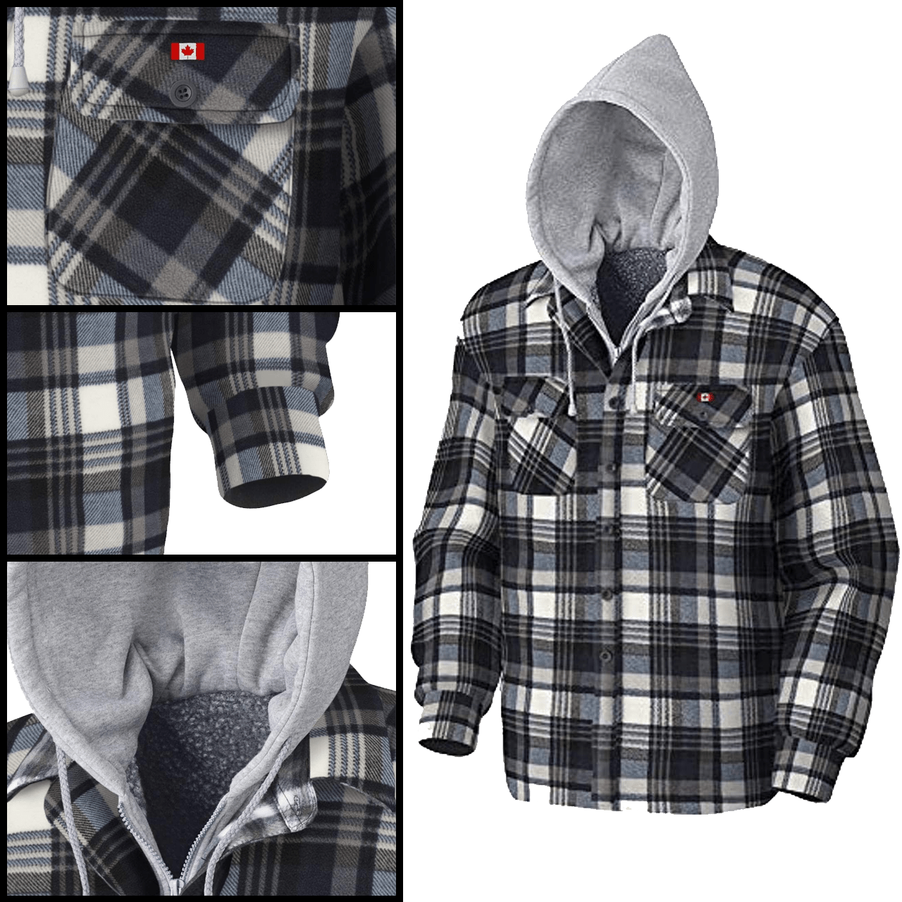 Pioneer V3080396 Blue-Grey Hoodies, Quilted Polar Fleece Shirt with Hood