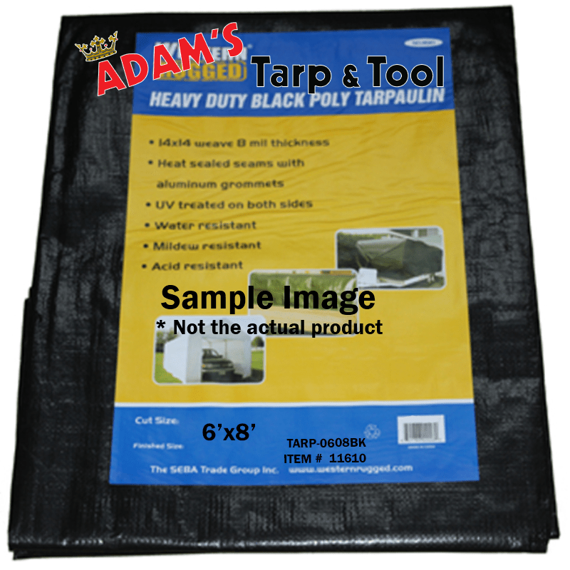 Western Rugged 11610 6'x8' Commercial Grade 8mil Black Tarp with 14x14 Weave