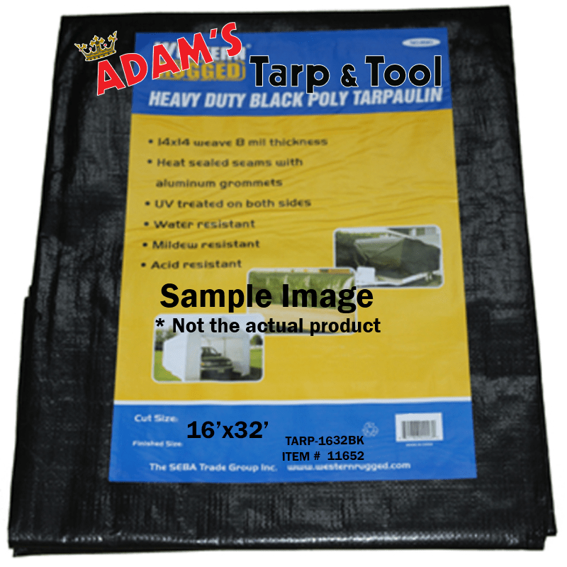 Western Rugged 11652 16'x32' Commercial Grade 8mil Black Tarp with 14x14 Weave
