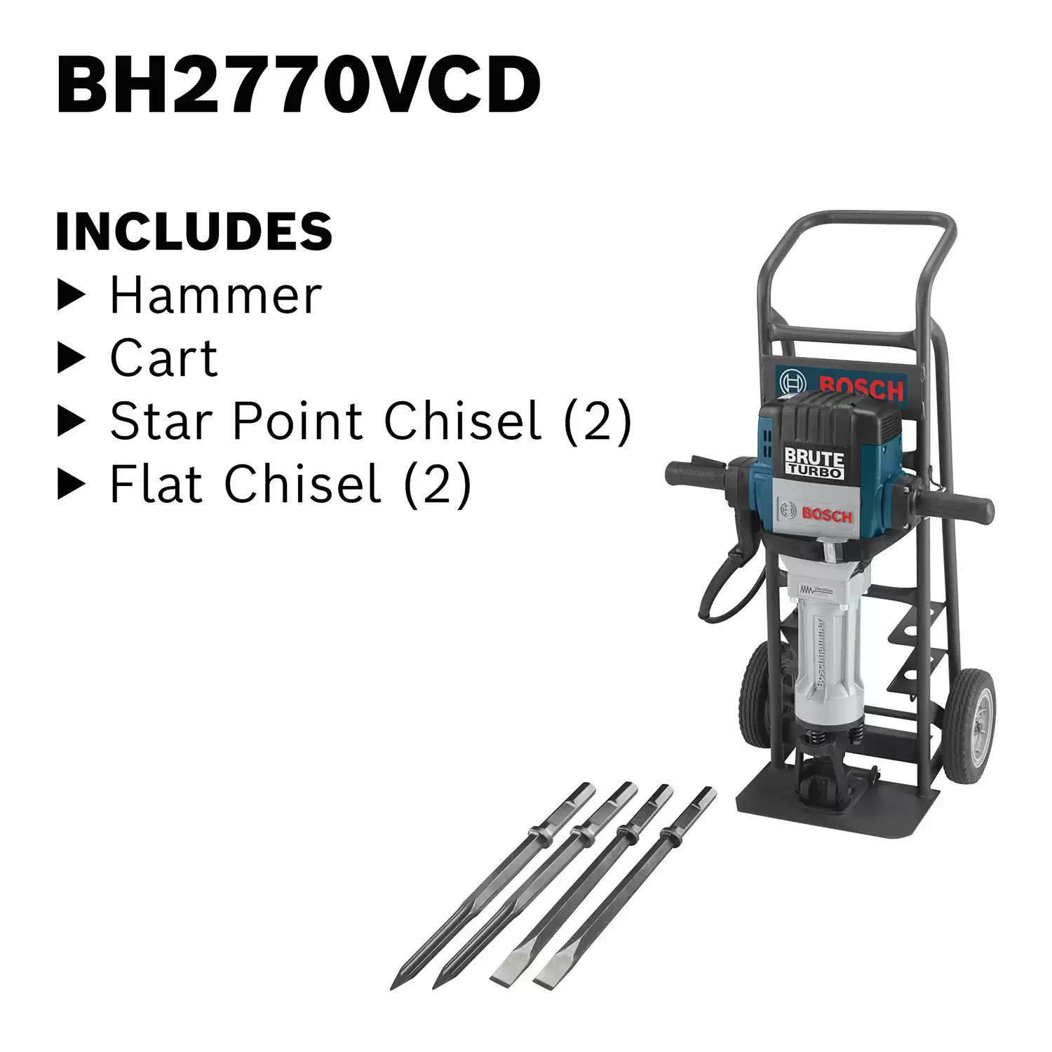 Bosch BH2770VCD Corded 1-1/8" Brute Turbo Breaker Hammer Deluxe Cart 120V 15A
