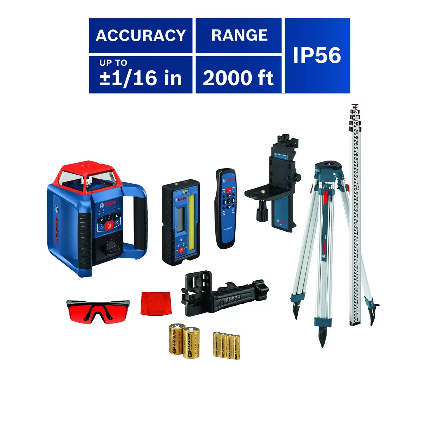 Bosch GRL2000-40HVK REVOLVE2000 Self-Leveling Horizontal / Vertical Rotary Laser Kit - Accuracy ±1/16" at 100'