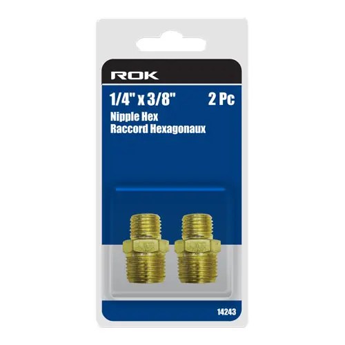 ROK 14243 NIPPLE-HEX 1/4X3/8 2PC