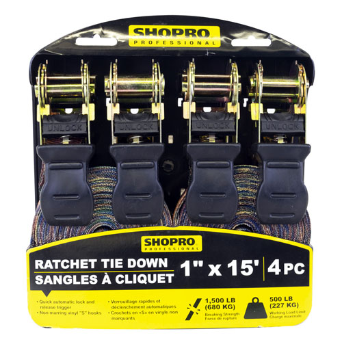 SHOPRO R000800 Ratchet TieDown 4Pc Camflag HD