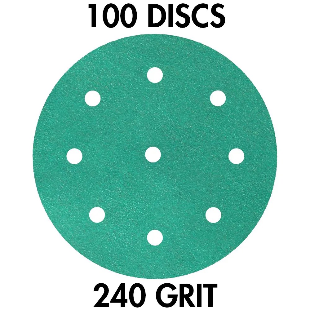 Klingspor 353168 FP 77 K T-ACT GLS27 5" H&L 8-Hole With 10mm Center Hole 240 Grit Sanding Discs, 100PK