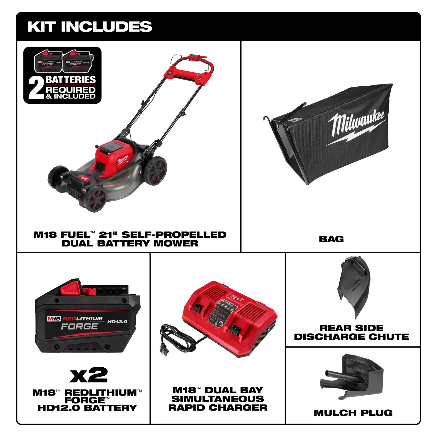 Milwaukee 2823-22HD M18 FUEL 18V Lithium-Ion Brushless 21" Self-Propelled Dual Battery Mower Kit