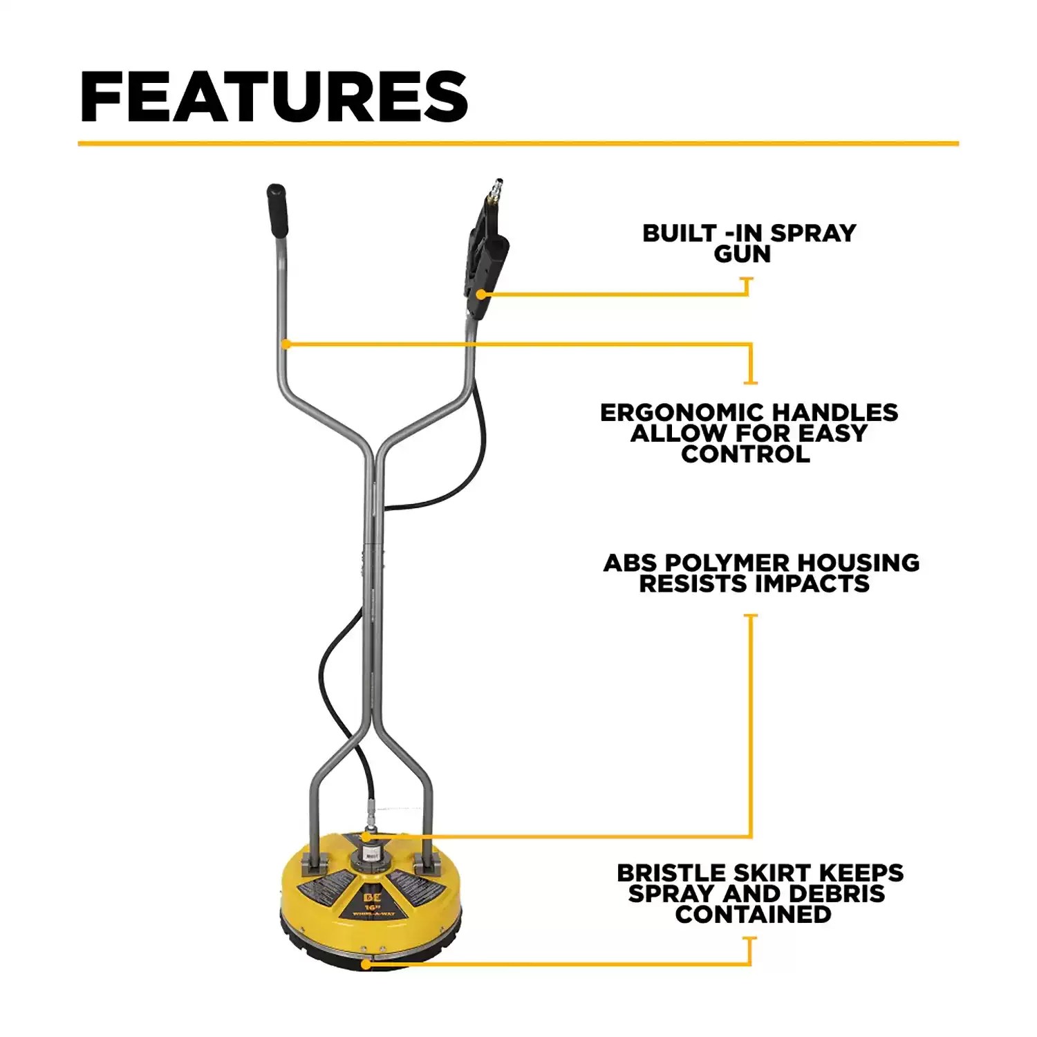 BE Power Equipment 85.403.003 16" 4,000 PSI Whirl-A-Way Surface Cleaner with Handles