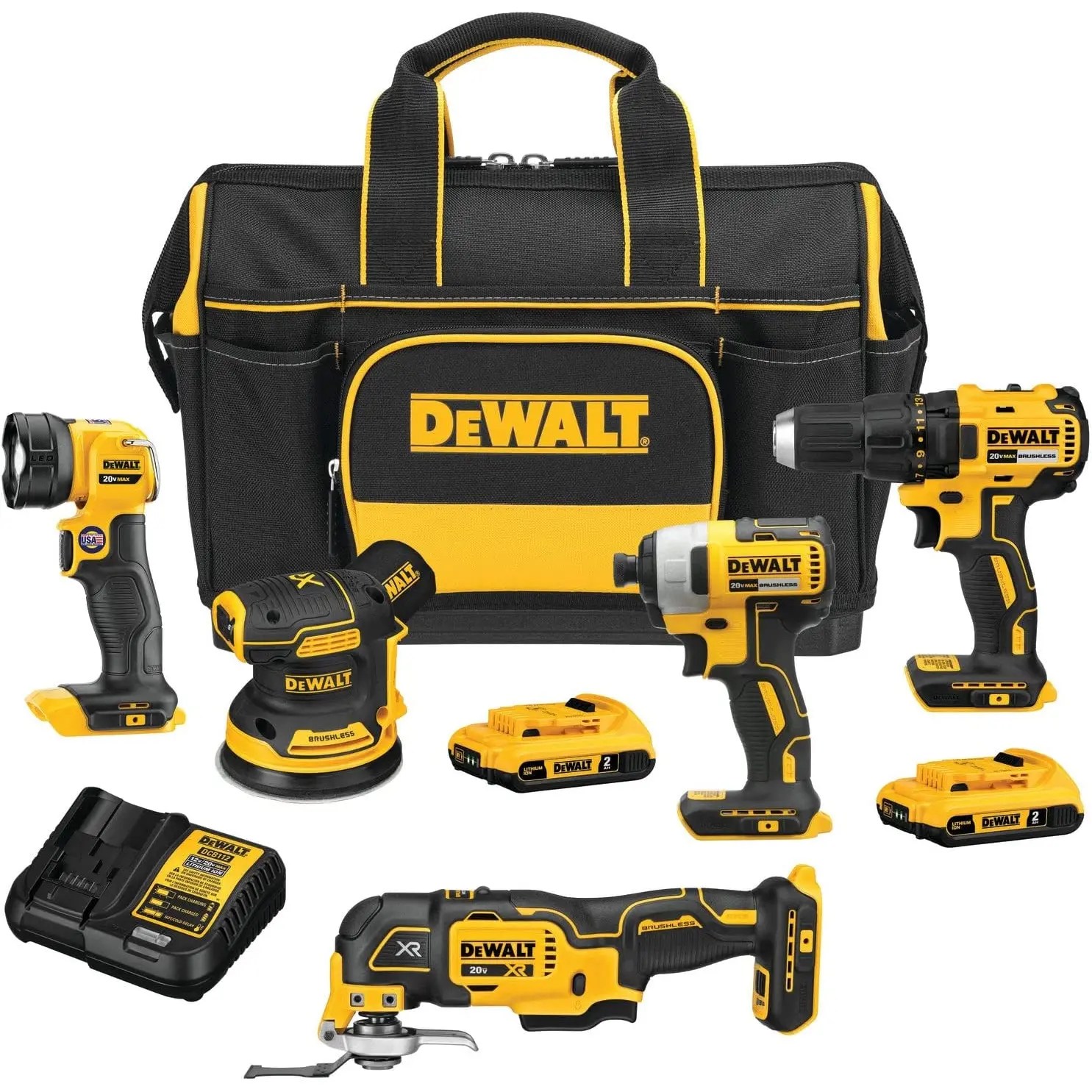 Dewalt Refurbished DCKSS521D2R 20V MAX Cordless 5pc Combo Kit With Contractor Bag, Factory Reconditioned