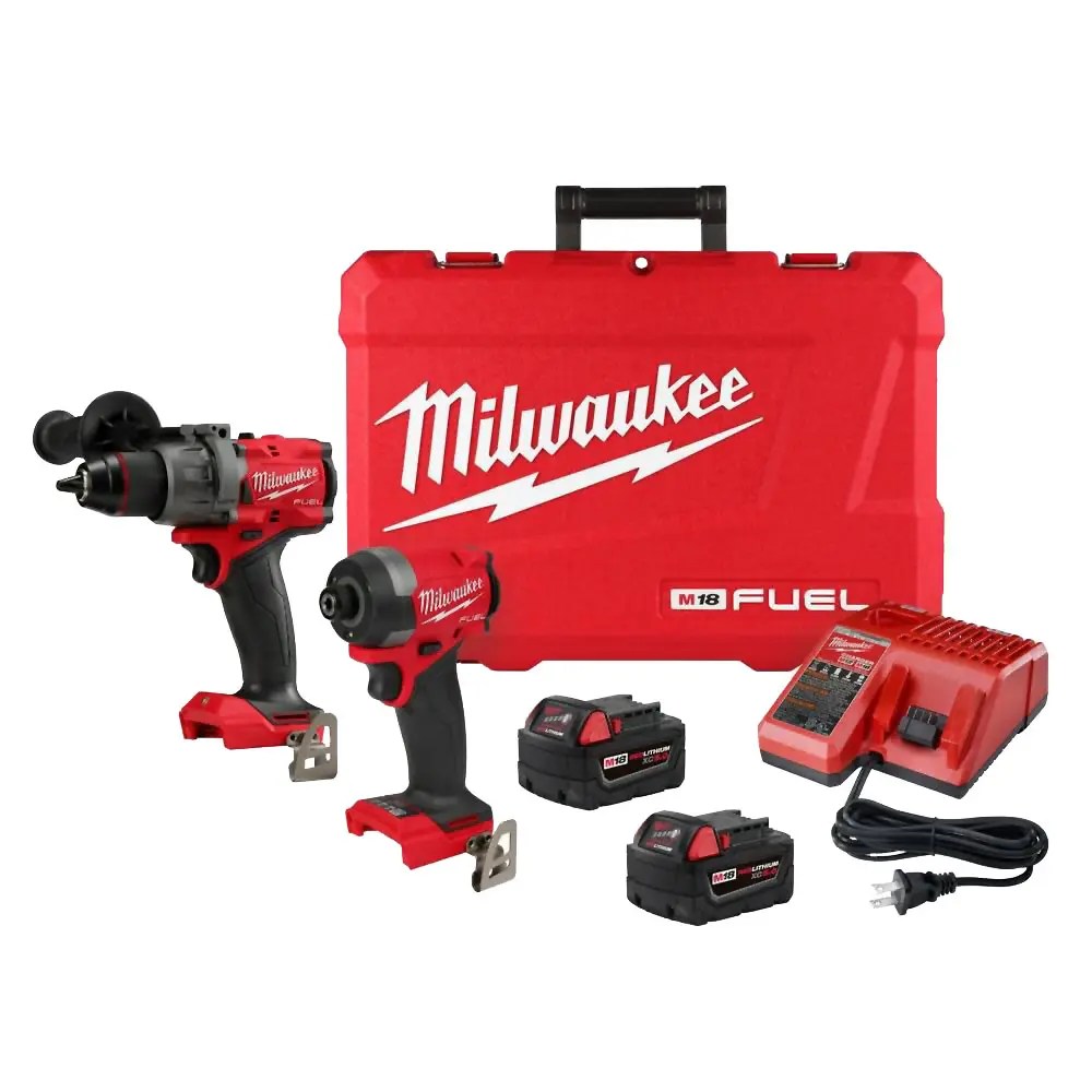 Milwaukee 3697-22 M18 Fuel 18-Volt Brushless Hammer Drill & Impact Driver Combo Kit, (2) 5AH