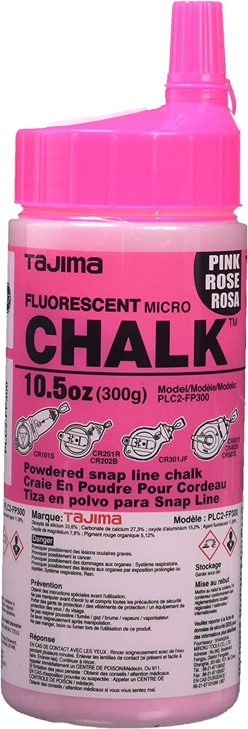 Tajima PLC2-FP300 300G / 10.5oz Hi-Vis Fluorescent Pink Micro Chalk Line Powder