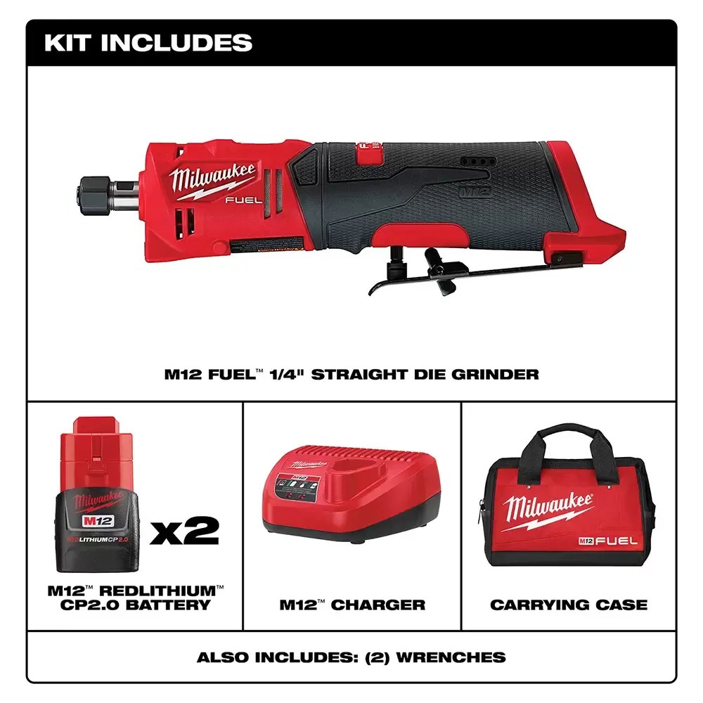 Milwaukee 2486-22 M12 FUEL 12 Volt Lithium-Ion Brushless Cordless Straight Die Grinder Two Battery Kit