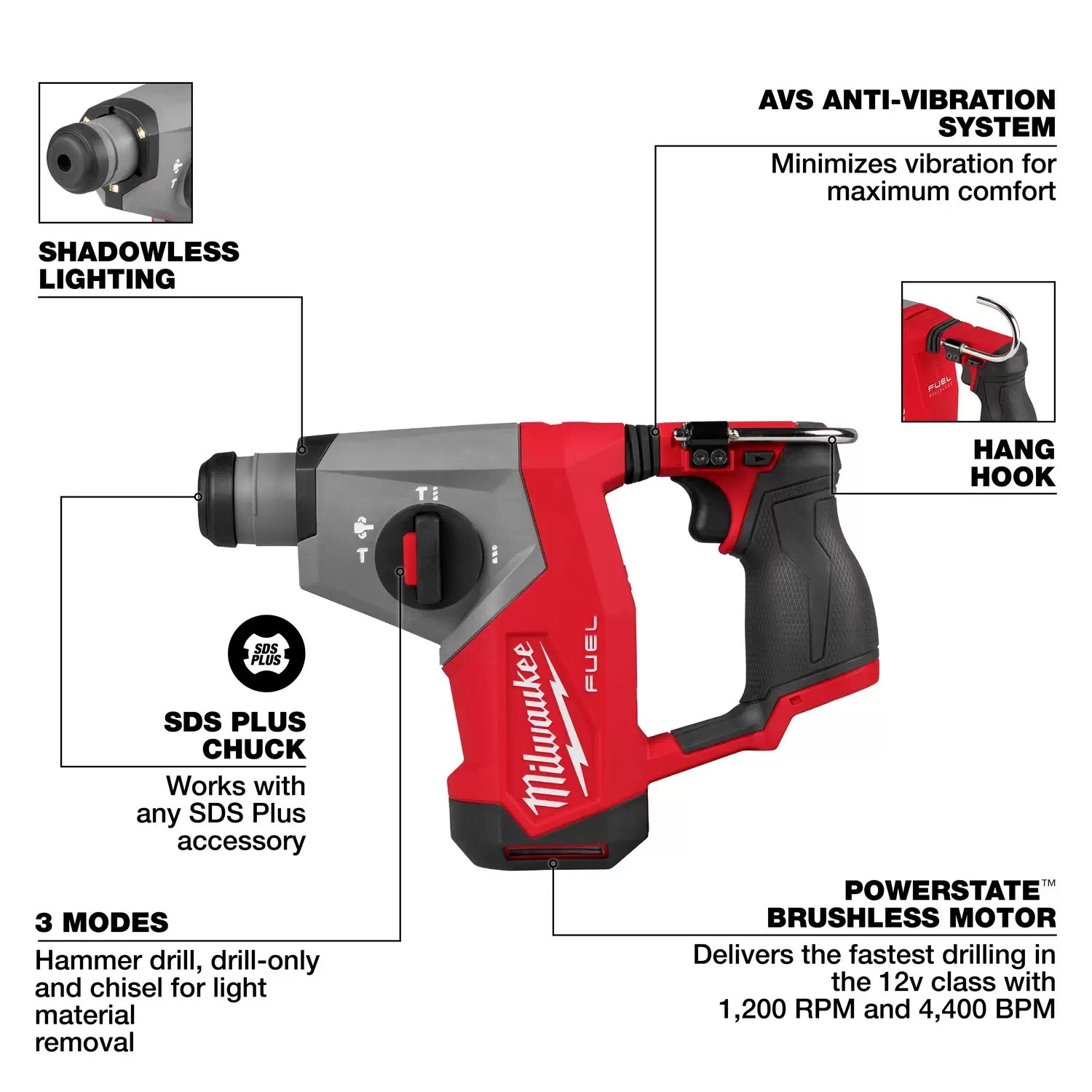 Milwaukee 2508-20 M12 Cordless FUEL 5/8” SDS Plus Rotary Hammer - Tool Only