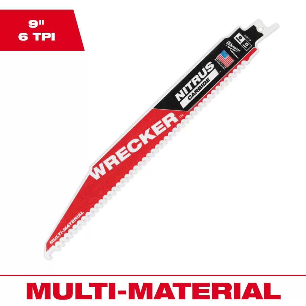 Milwaukee 48-00-5272 9 in. 6 TPI WRECKER Nitrus Carbide Teeth Multi-Material Cutting SAWZALL Reciprocating Saw Blade - 1 Pack