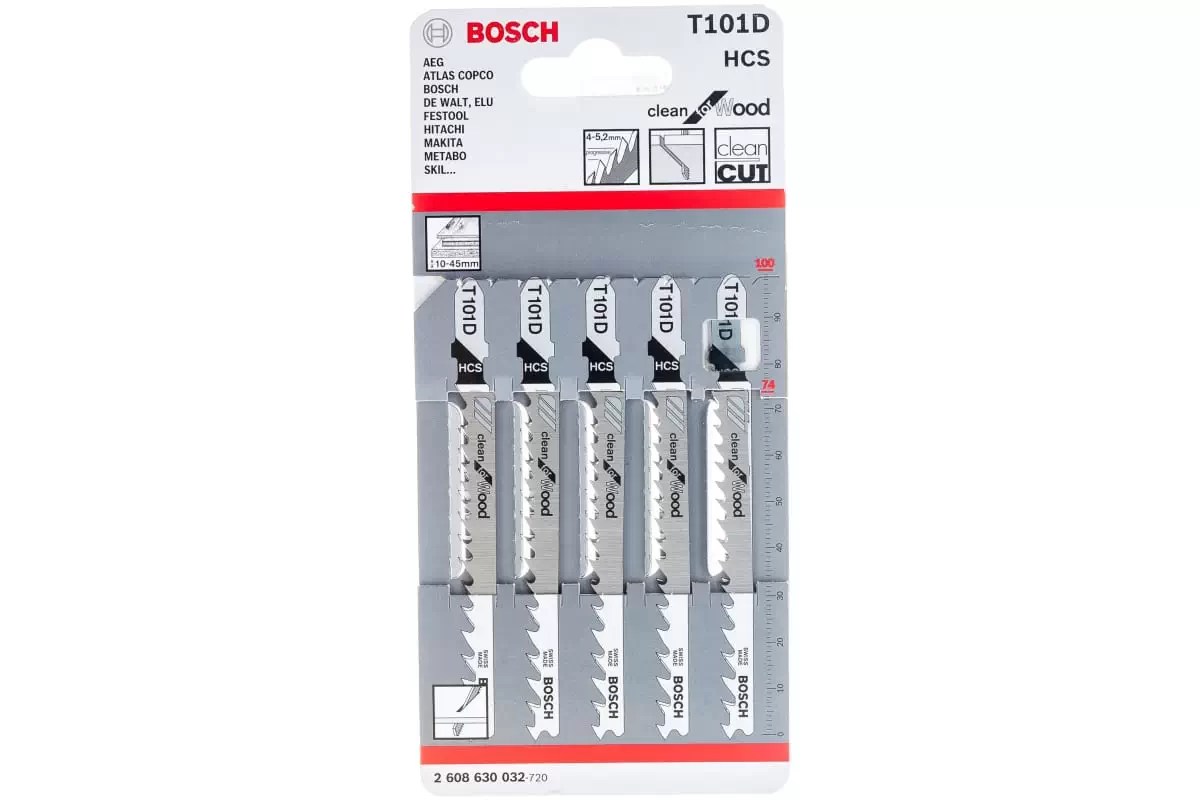 Bosch T101D 4" 6TPI HCS Jig Saw Blades (Wood, Plastic, OSB) 5PK