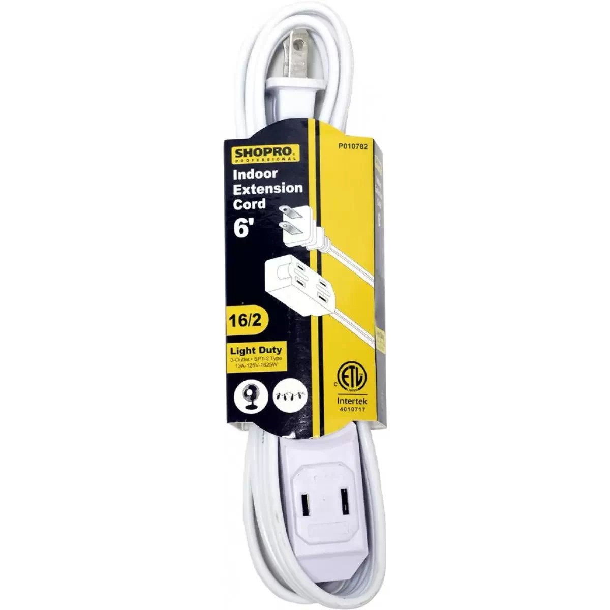 SHOPRO ESSENTIALS P010782 White 6' 16/2 SPT-2 3-Outlet Indoor Extension Cord