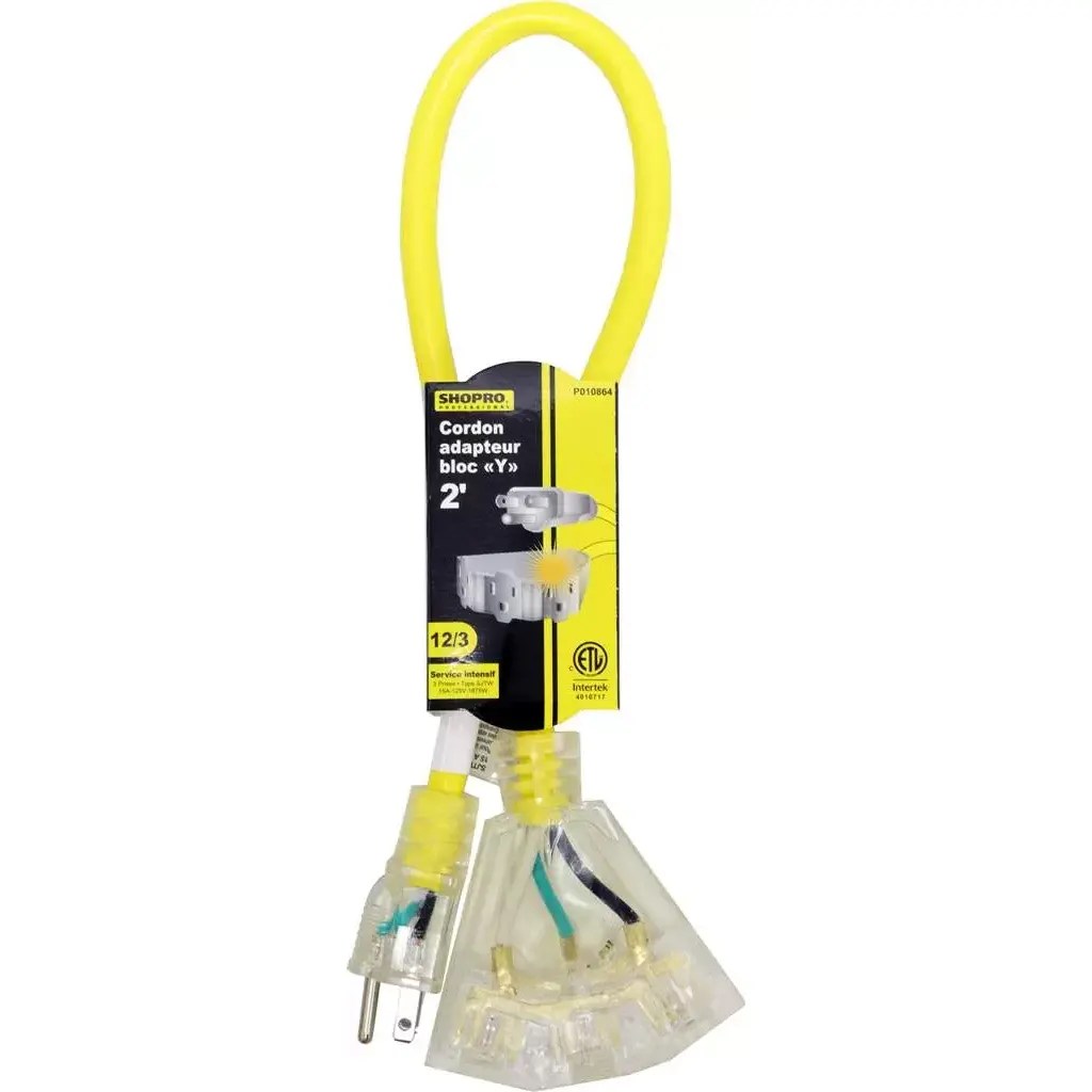 SHOPRO P010864 2' 12/3 Triple Tap 3-Outlet Power Adapter SJTW