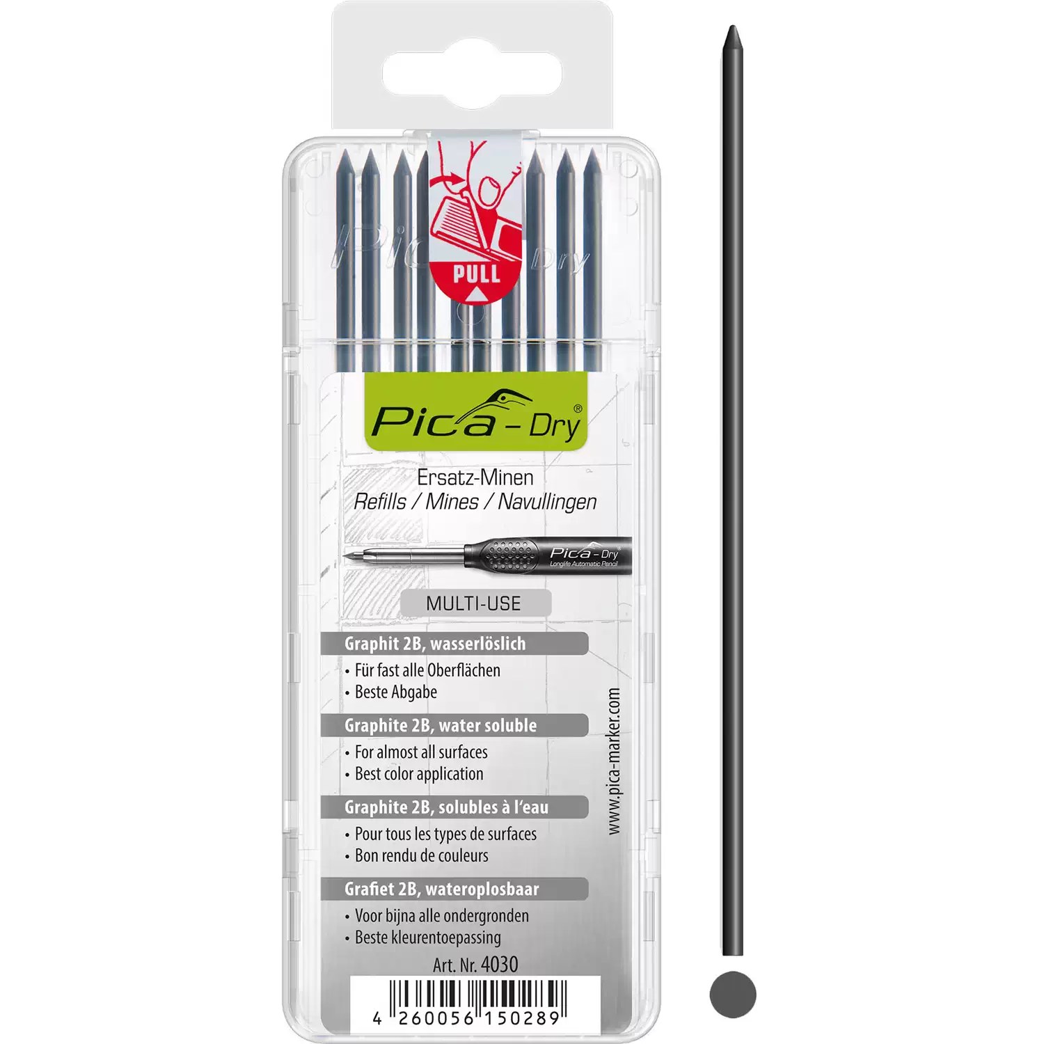 Pica-Marker 4030 Pica-Dry Longlife Graphite Refills, 10pk