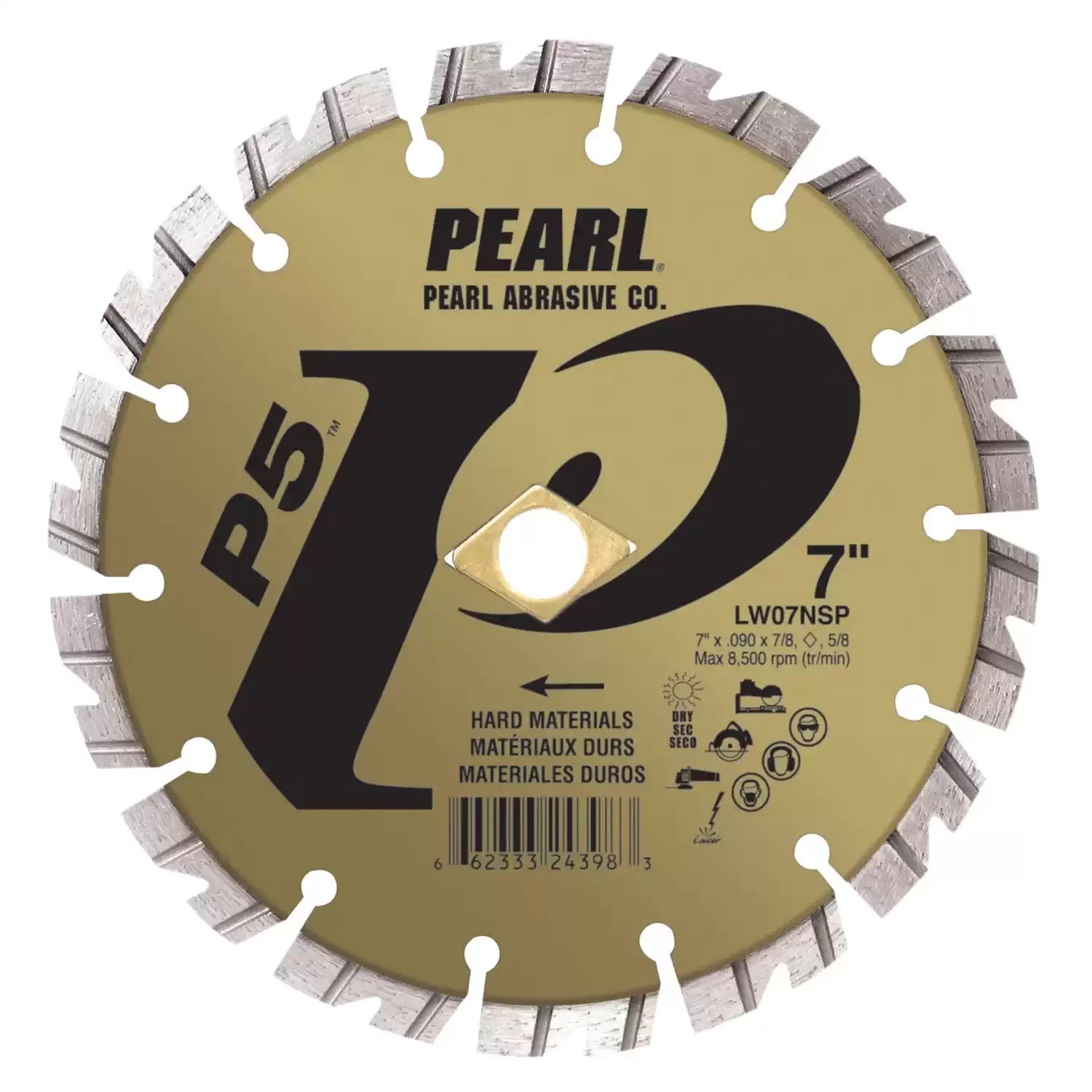 Pearl LW07NSP 7" x .090 P5 Segmented Diamond Blade for Hard Materials 5/8"-7/8"
