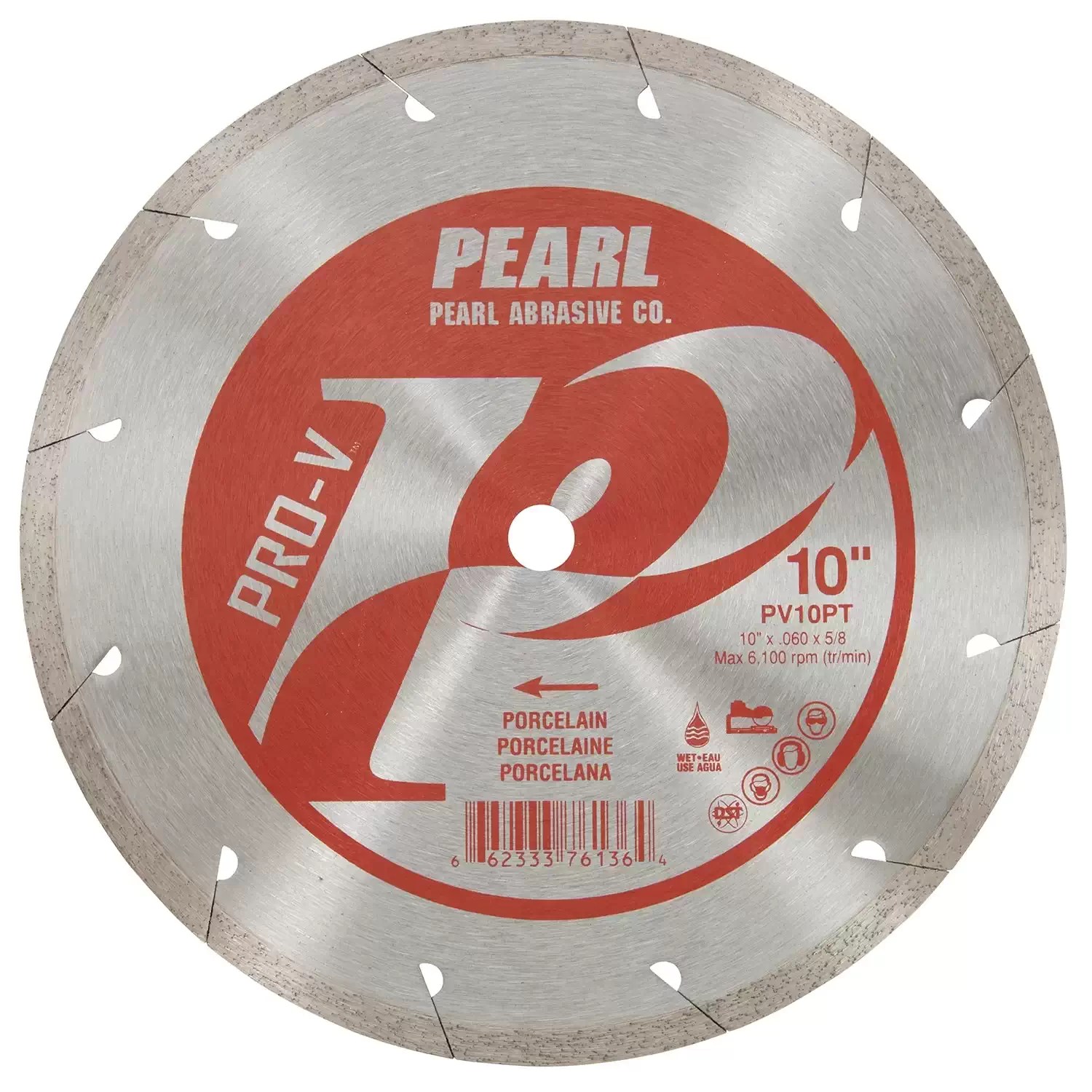 Pearl PV10PT 10" x .060 P2 Pro-V Continuous Rim Diamond Blade for Porcelain 5/8" Arbor