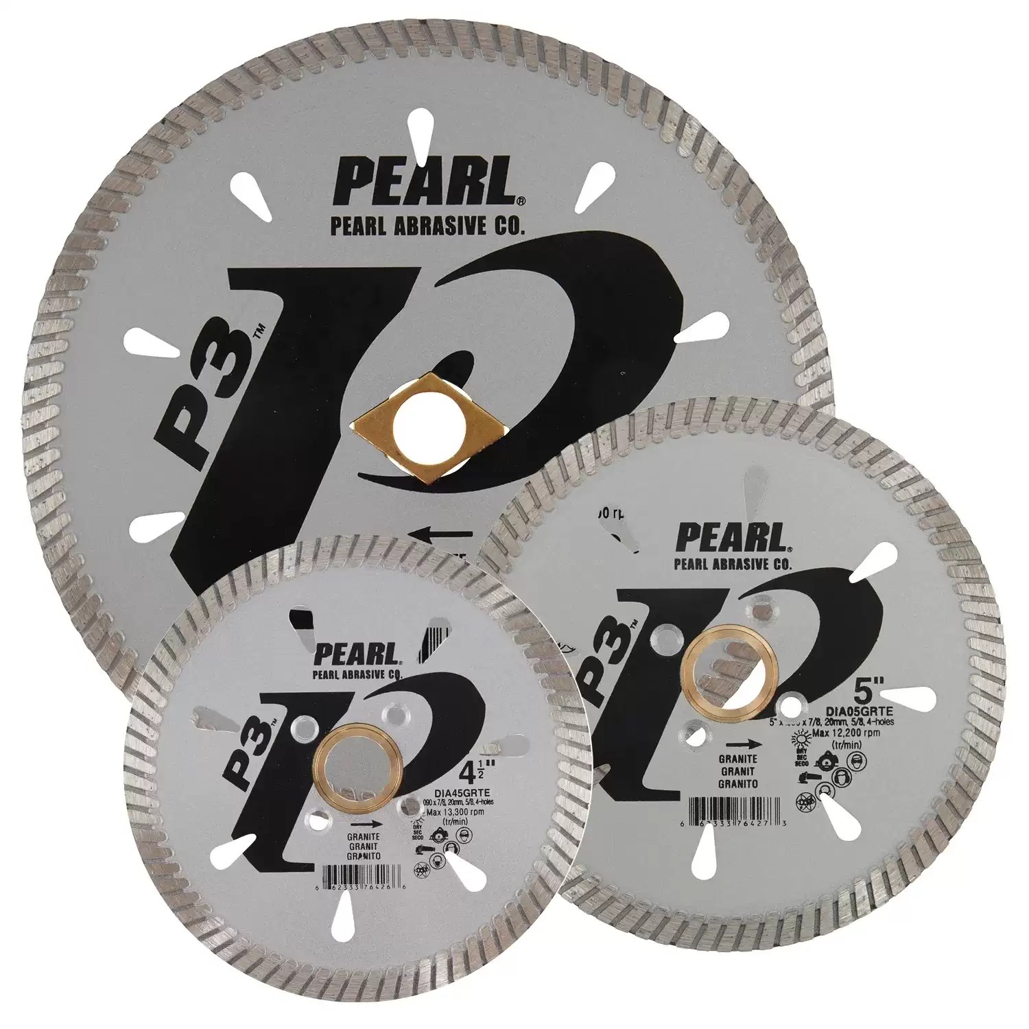 Pearl DIA05GRTE 5" x .090 P3 Granite Turbo Rim Diamond Blade 5/8″, 20mm, 7/8″, 4 Hole