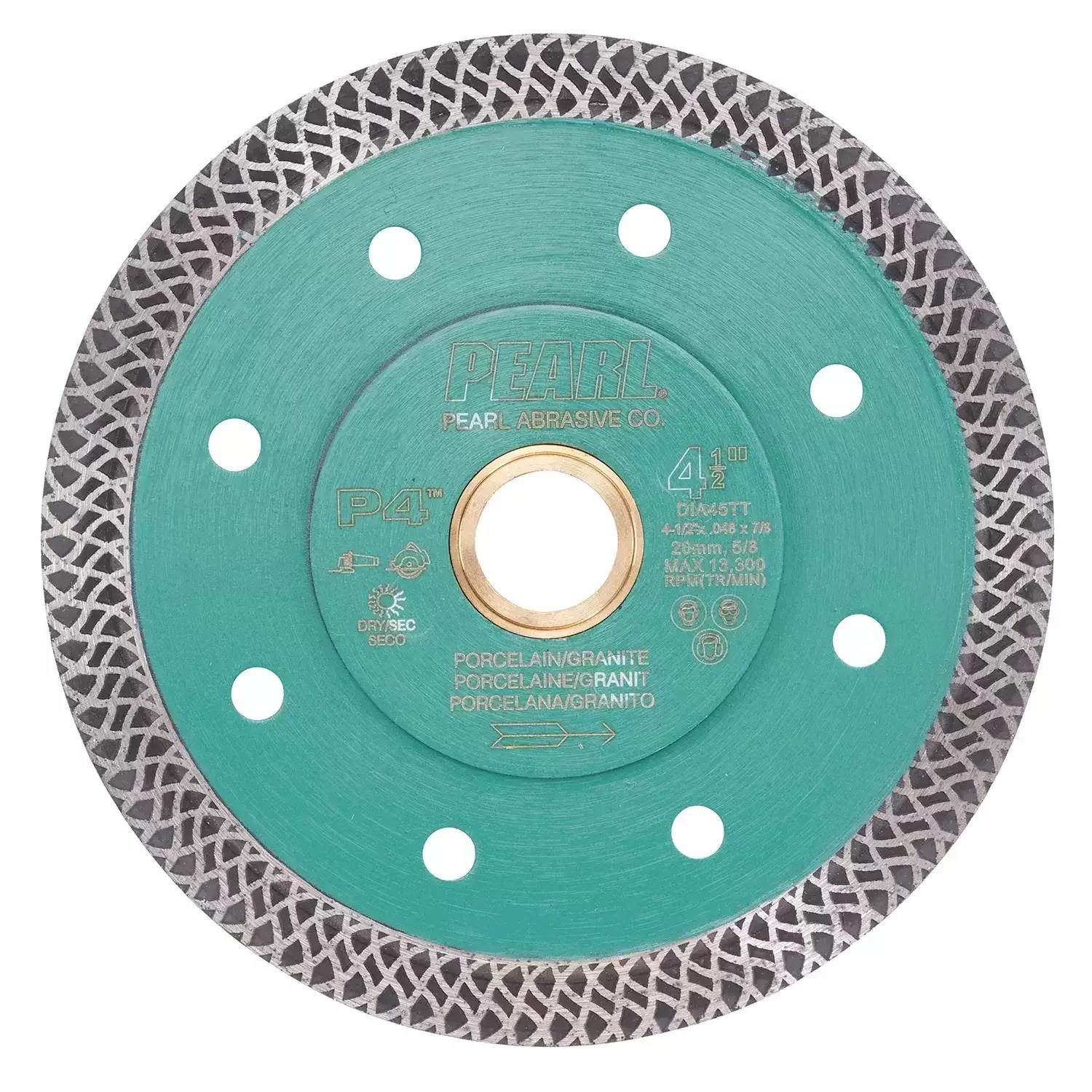 Pearl DIA45TT 4-1/2" P4 Thin Mesh Turbo Diamond Blade for Porcelain 5/8"-20mm-7/8"
