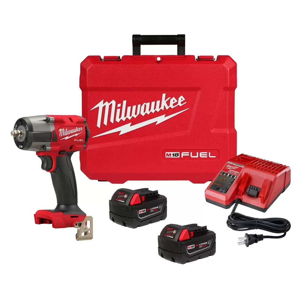 Milwaukee 2960-22R M18 FUEL 18 Volt Lithium-Ion Brushless Cordless 3/8 in. Mid-Torque Impact Wrench Friction Ring Kit with 5.0 AH Resistant Batteries