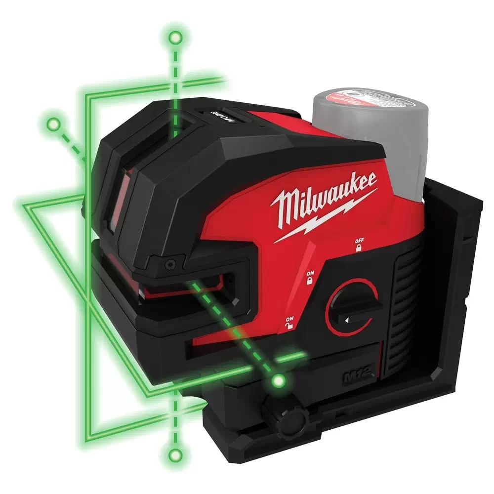 Milwaukee 3624-20 M12 12 Volt Lithium-Ion Cordless Green Laser &amp;ndash; Cross Line &amp;amp; 4-Points