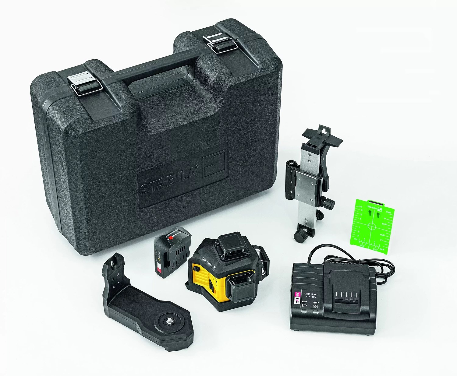 STABILA 03420 Multi-line laser LAX 600 G, 12 V system, 7-piece set, with battery and charger (US)