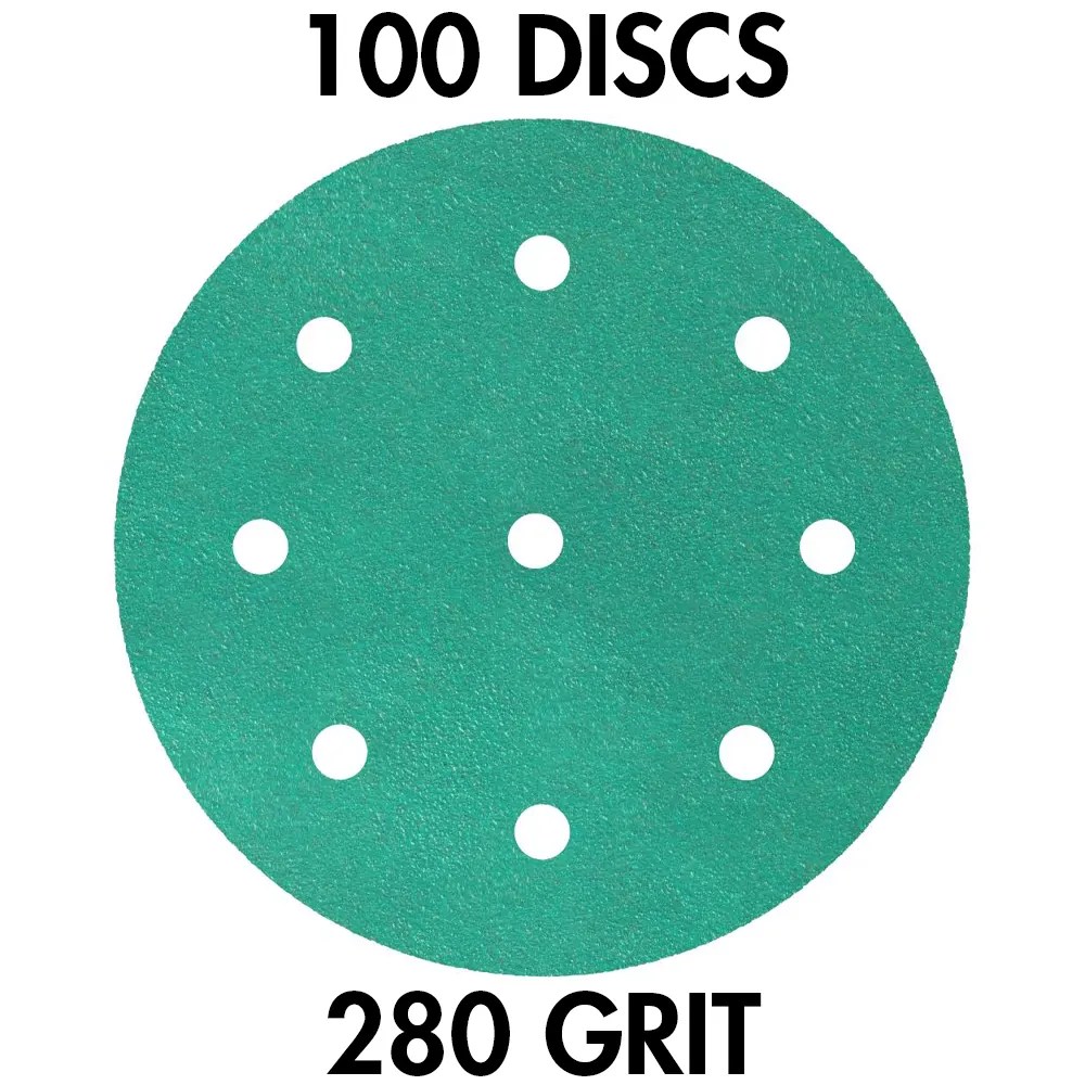Klingspor 353167 FP 77 K T-ACT GLS27 5" H&L 8-Hole With 10mm Center Hole 280 Grit Sanding Discs, 100PK