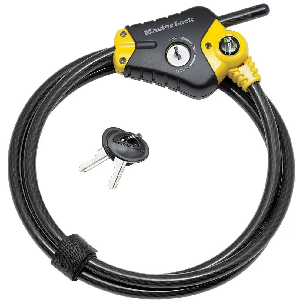 Master Lock 8413DPF 6ft (1.8m) Long x 3/8in (10mm) Diameter Python Adjustable Locking Cable, Yellow and Black