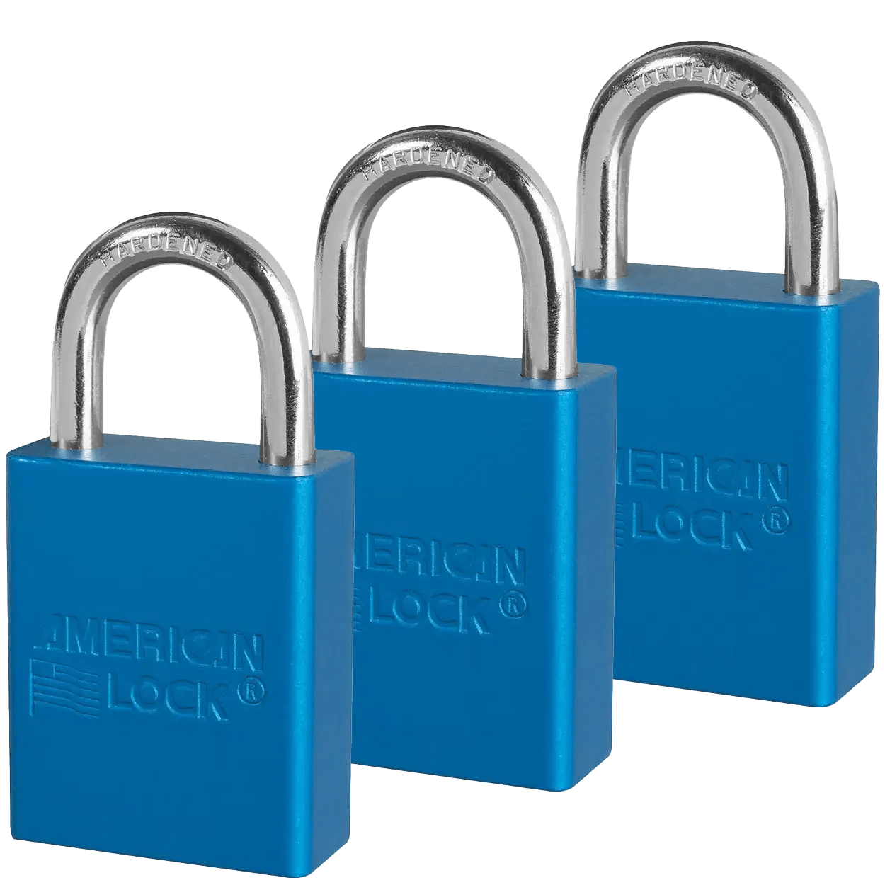 American Lock A1105KAS3BLU Blue Anodized Aluminum Safety Padlock, 1-1/2″ (38mm) Wide with 1″ (25mm) Tall Shackle, 3PK Keyed-Alike