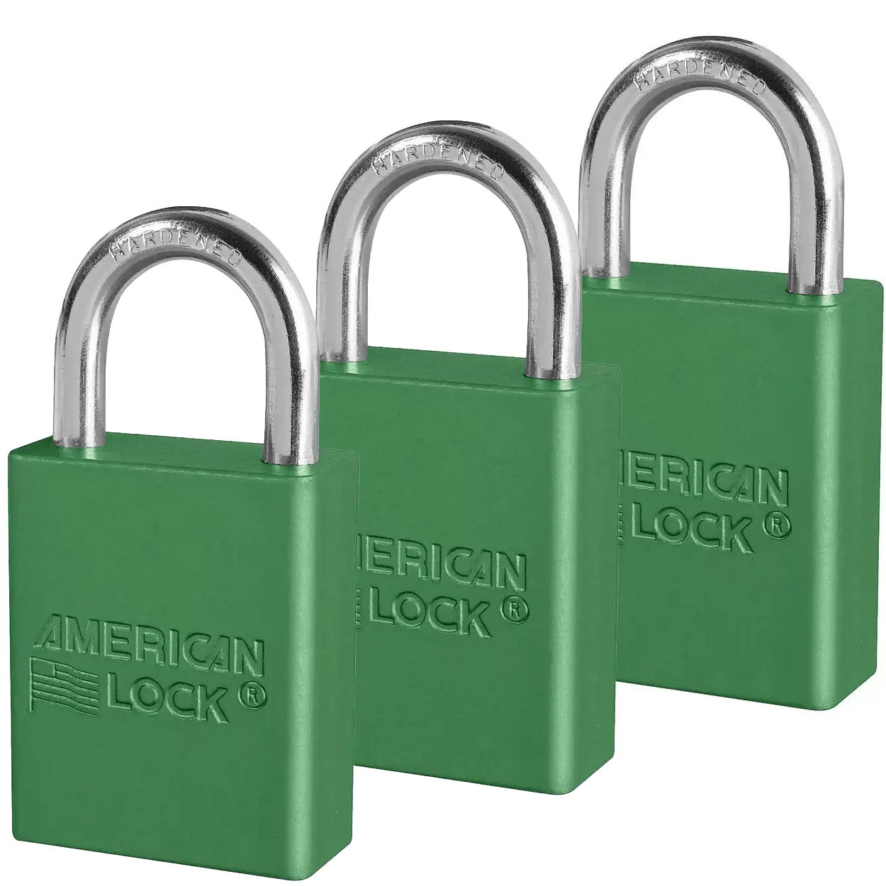 American Lock A1105KAS3GRN Green Anodized Aluminum Safety Padlock, 1-1/2" (38mm) Wide with 1" (25mm) Tall Shackle, 3PK Keyed-Alike