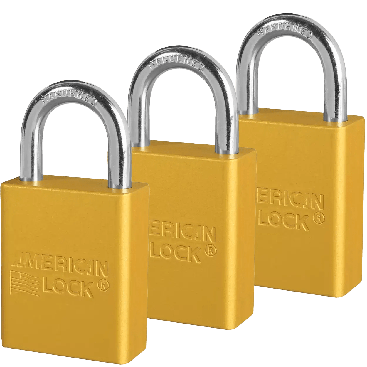 American Lock A1105KAS3YLW Yellow Anodized Aluminum Safety Padlock, 1-1/2″ Wide with 1″ Tall Shackle, 3PK Keyed Alike