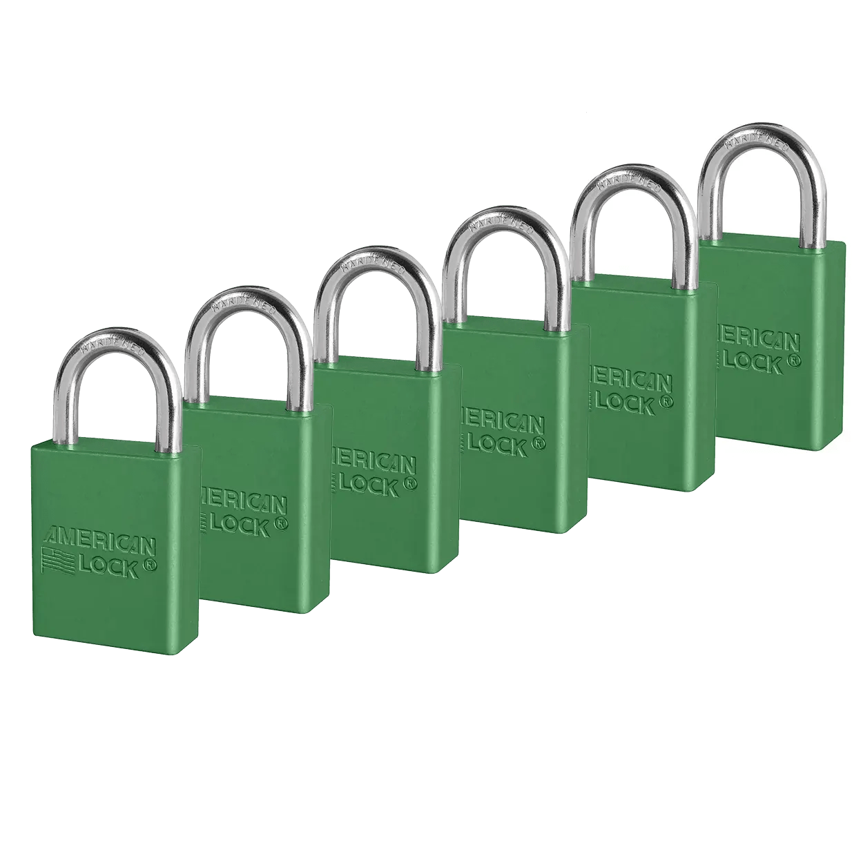 American Lock A1105KAS6GRN Green Anodized Aluminum Safety Padlock, 1-1/2" (38mm) Wide with 1" (25mm) Tall Shackle, 6PK Keyed-Alike