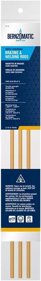 Bernzomatic PC3 Copper-Phosphorous Brazing/Welding Rods, 3PC