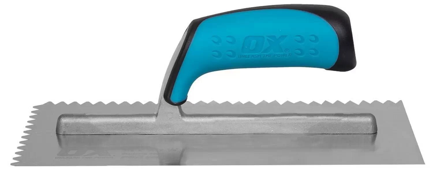 OX Tools OX-P405940 OX Pro Series 11" x 4-3/4" Stainless V-Notch Trowel 1/4" x 3/16" /w OX Grip Handle