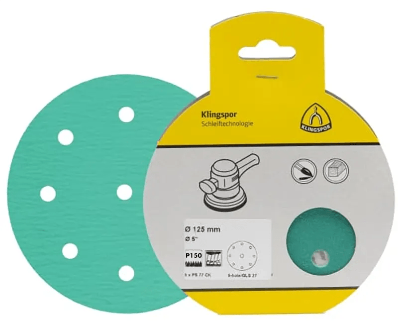 Klingspor 662869 PS 77 CK 5″ x 150 Grit Hook & Loop Sanding Discs, 8 Hole, 5PK