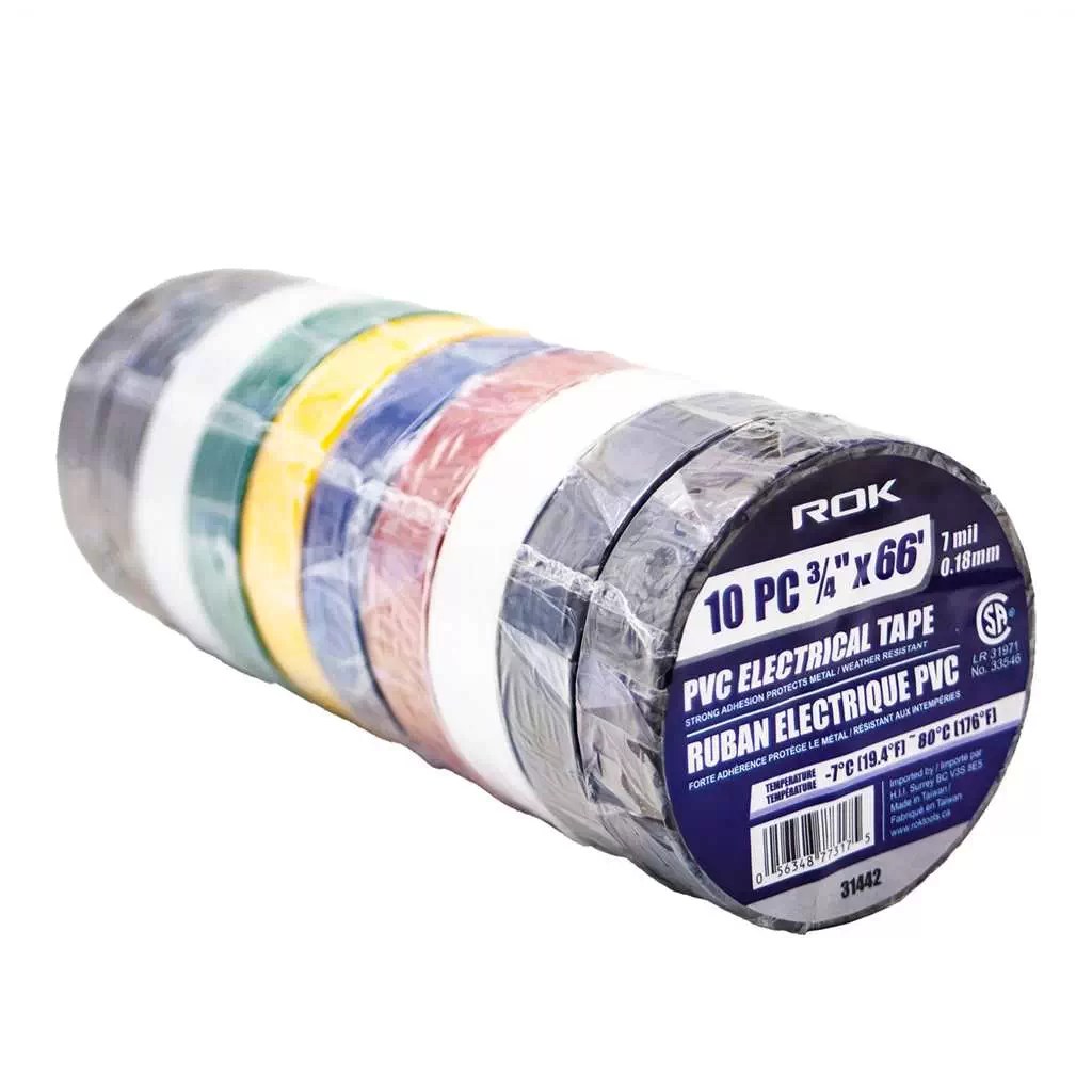 ROK 31442 10 PC 3/4" PVC Electrical Tape - Assorted Colors