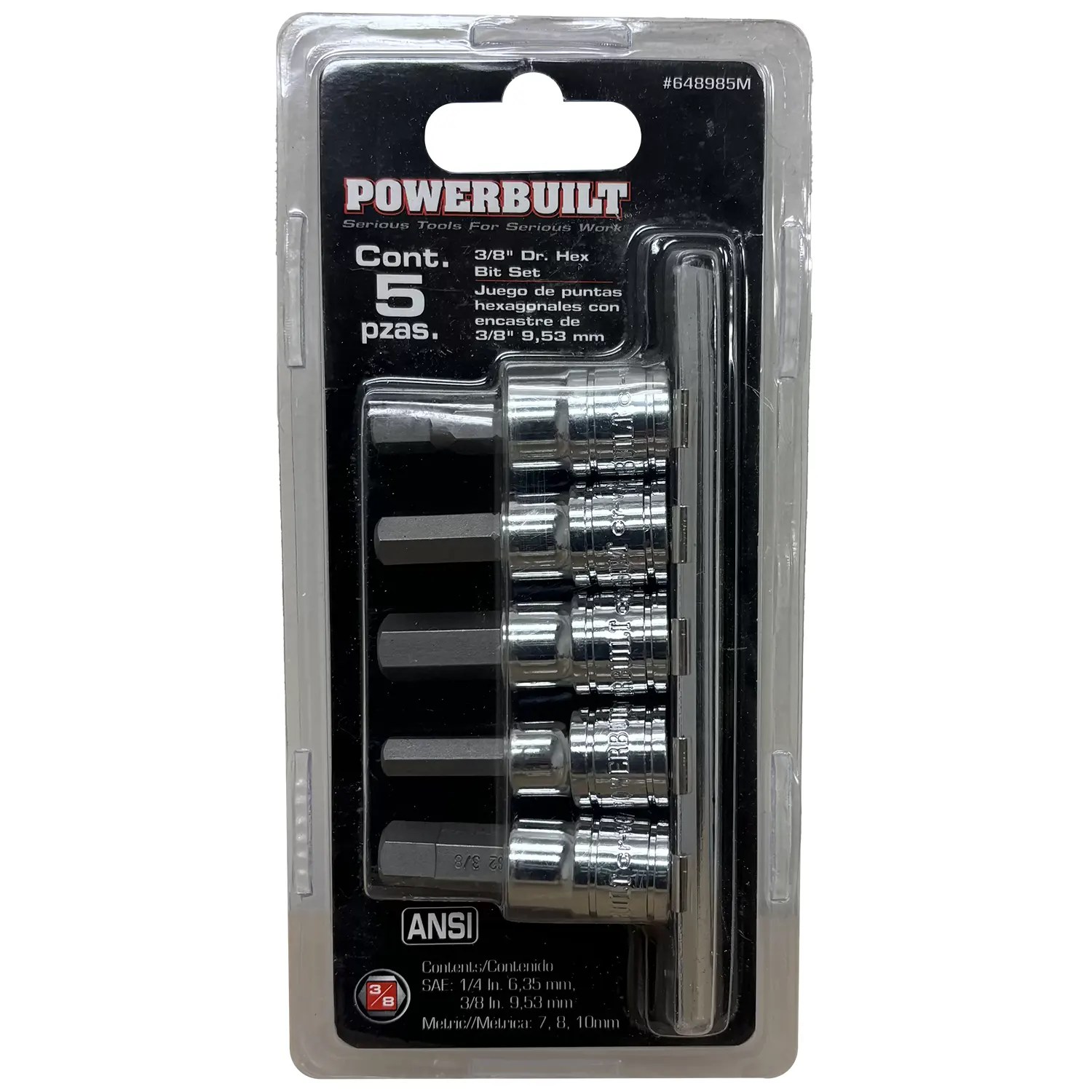 PowerBuilt 648985M 5PC 3/8" Drive SAE & Metric Hex Bit Impact Socket Set