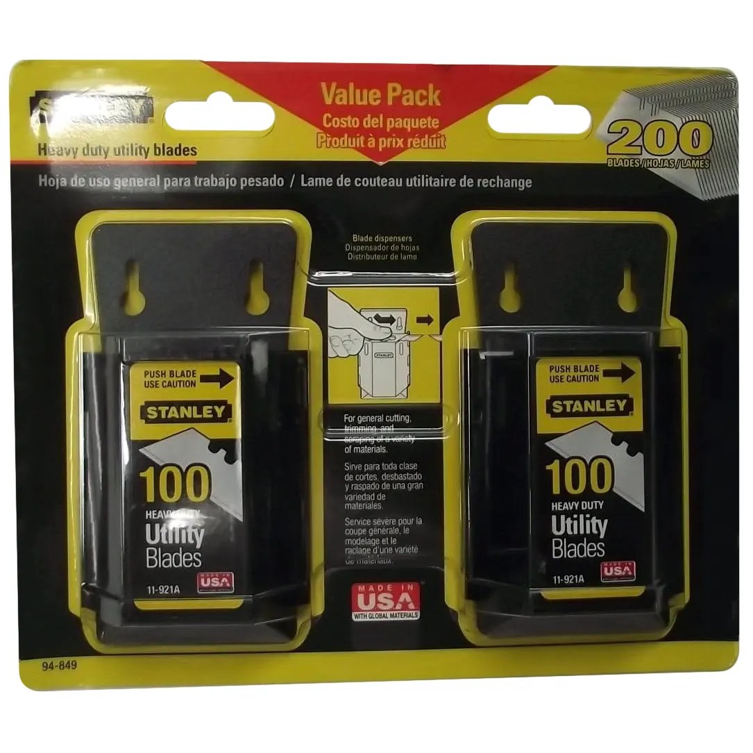 Stanley 94-849 2 Pack 11-921A Extra Heavy Duty Utility Blades with Dispenser, 200PK