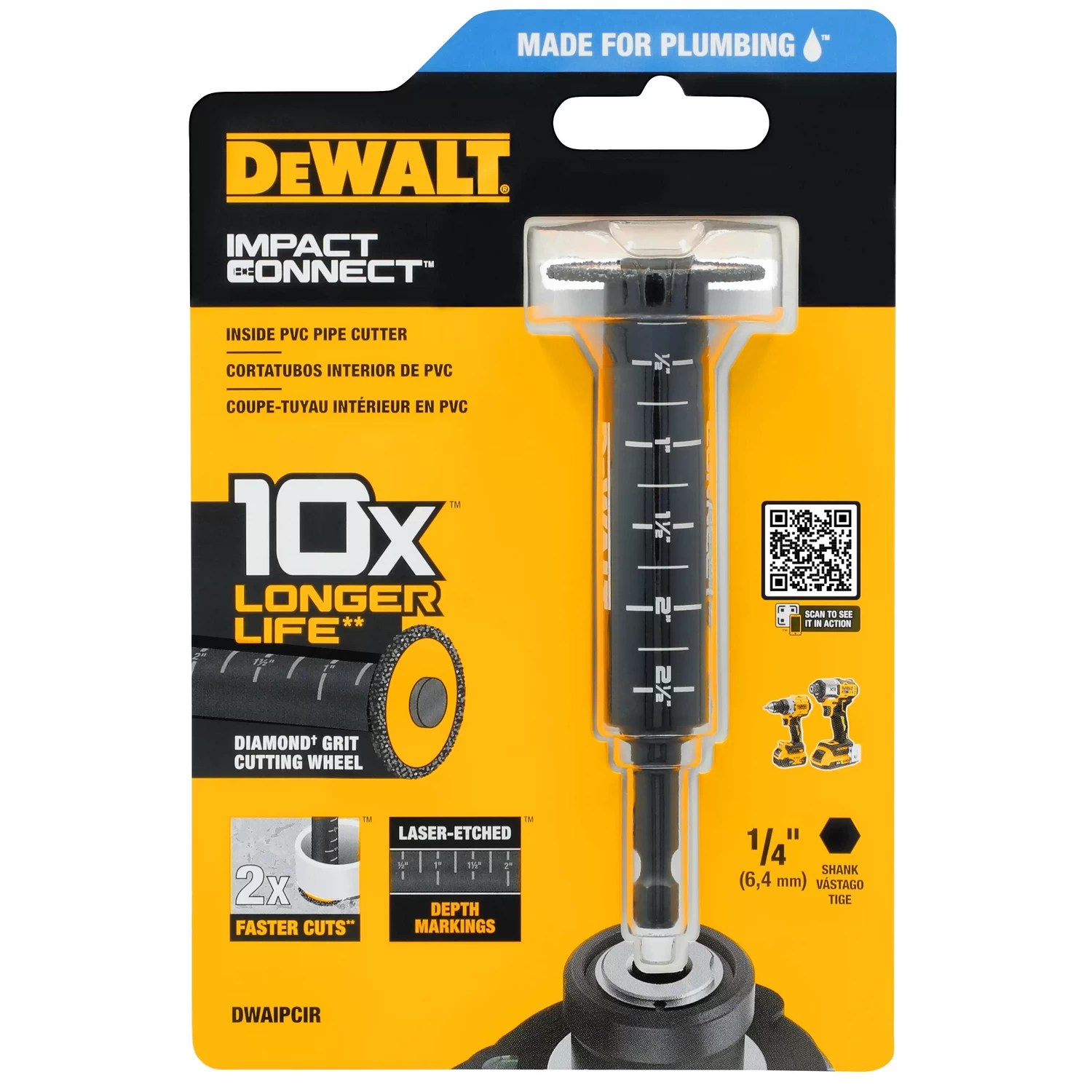 Dewalt DWAIPCIR 1/4" Hex Impact Connect Inside PVC Pipe Cutter