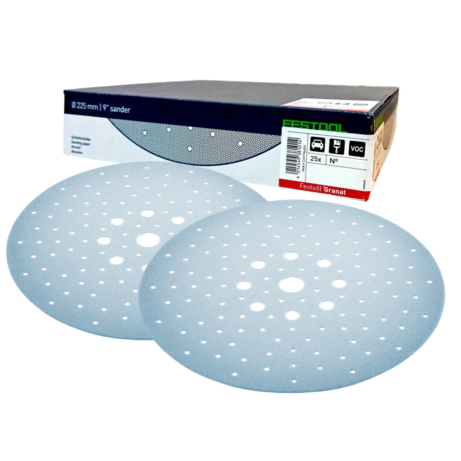 Festool 205655 9″ x 128 Hole Granat 80G Sanding Discs STF D225/128 P80 GR/25