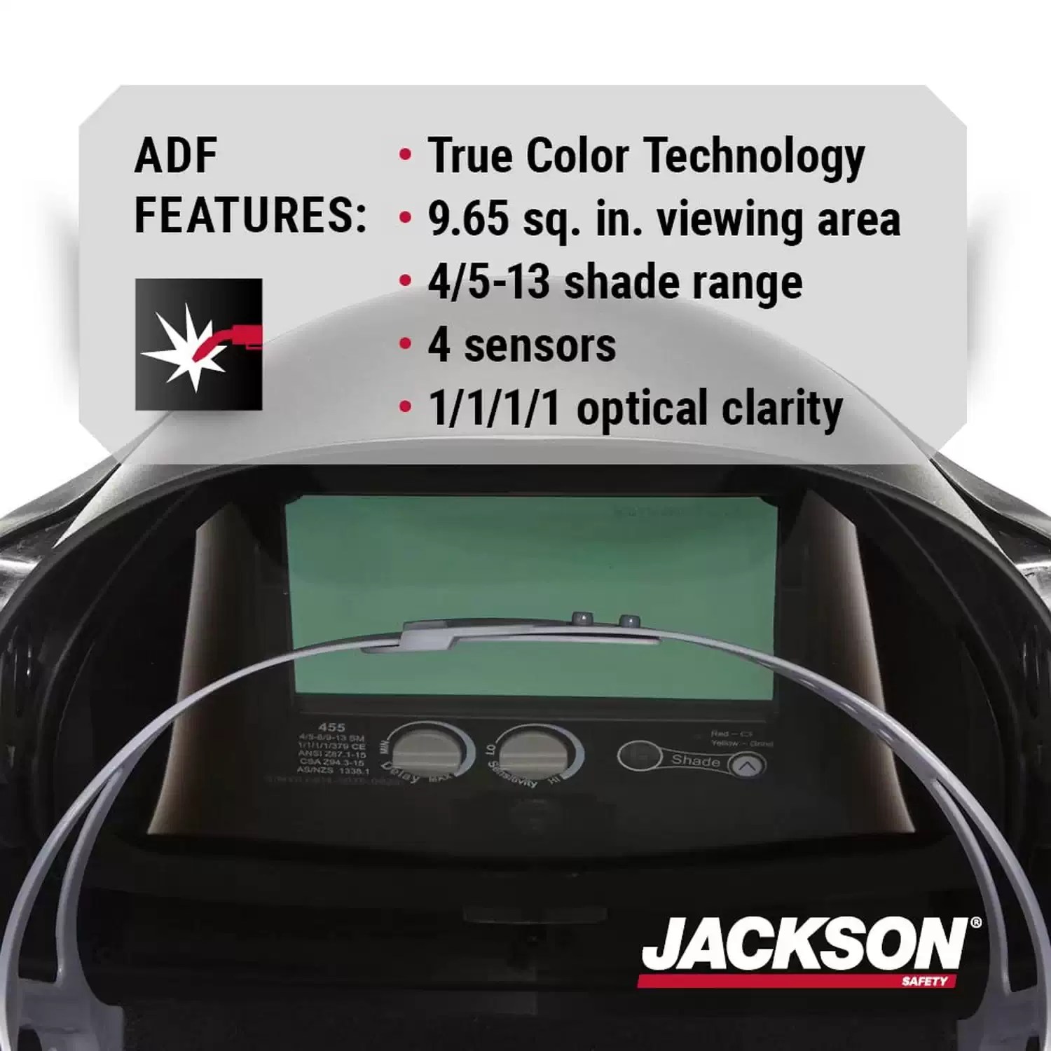 Jackson Safety 46240 Translight 455 Flip Series Premium Auto Darkening Welding Helmet, Shade 5-13